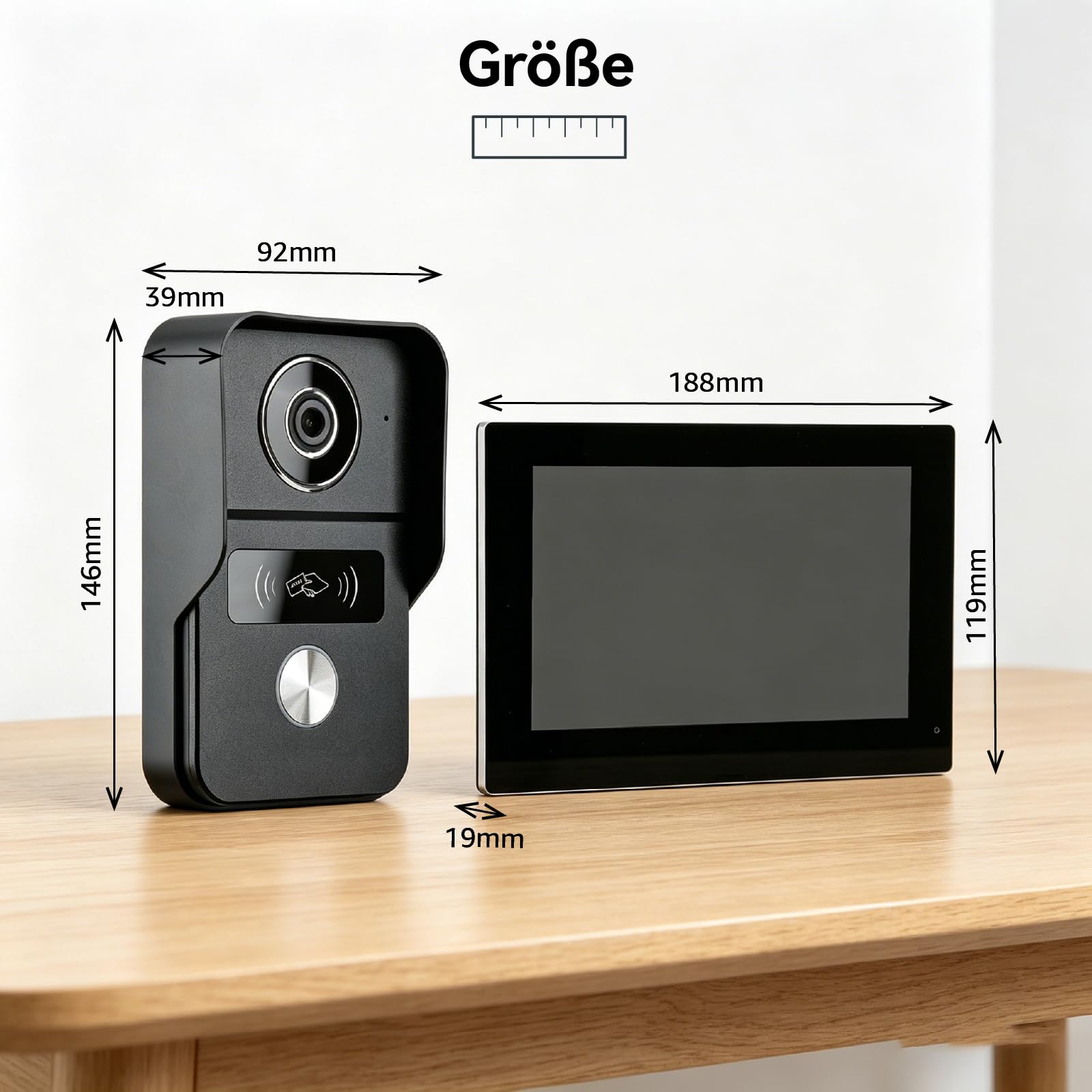 Video-Türsprechanlage, 2 Draht WiFi Türklingel mit 7" Farb-Touchscreen, 1080p Nachtsicht und Zwei-Wege-Audio, Gegensprechanlage mit Fernentriegelung, wifi6 2.4G/5G, KW02-IP7 Schwarz