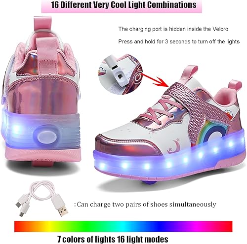 Miniatura 2 de Zapatos con ruedas para niños y niñas, patines, zapatillas deportivas con luz LED recargable para principiantes, el mejor regalo