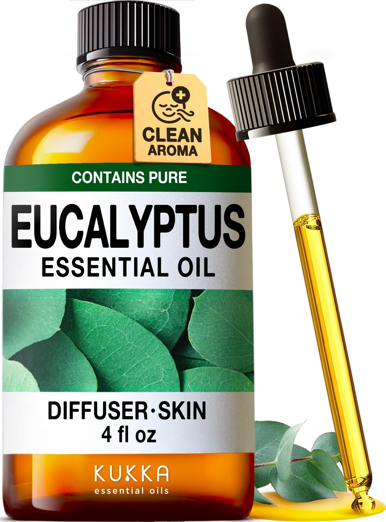 KUKKA Eucalyptus Essential Oils - 4 Fl Oz - for Hair, Skin, Diffuser, Aromatherapy & DIY Soap Making ScentUSDA OrganicClimatePartner certified