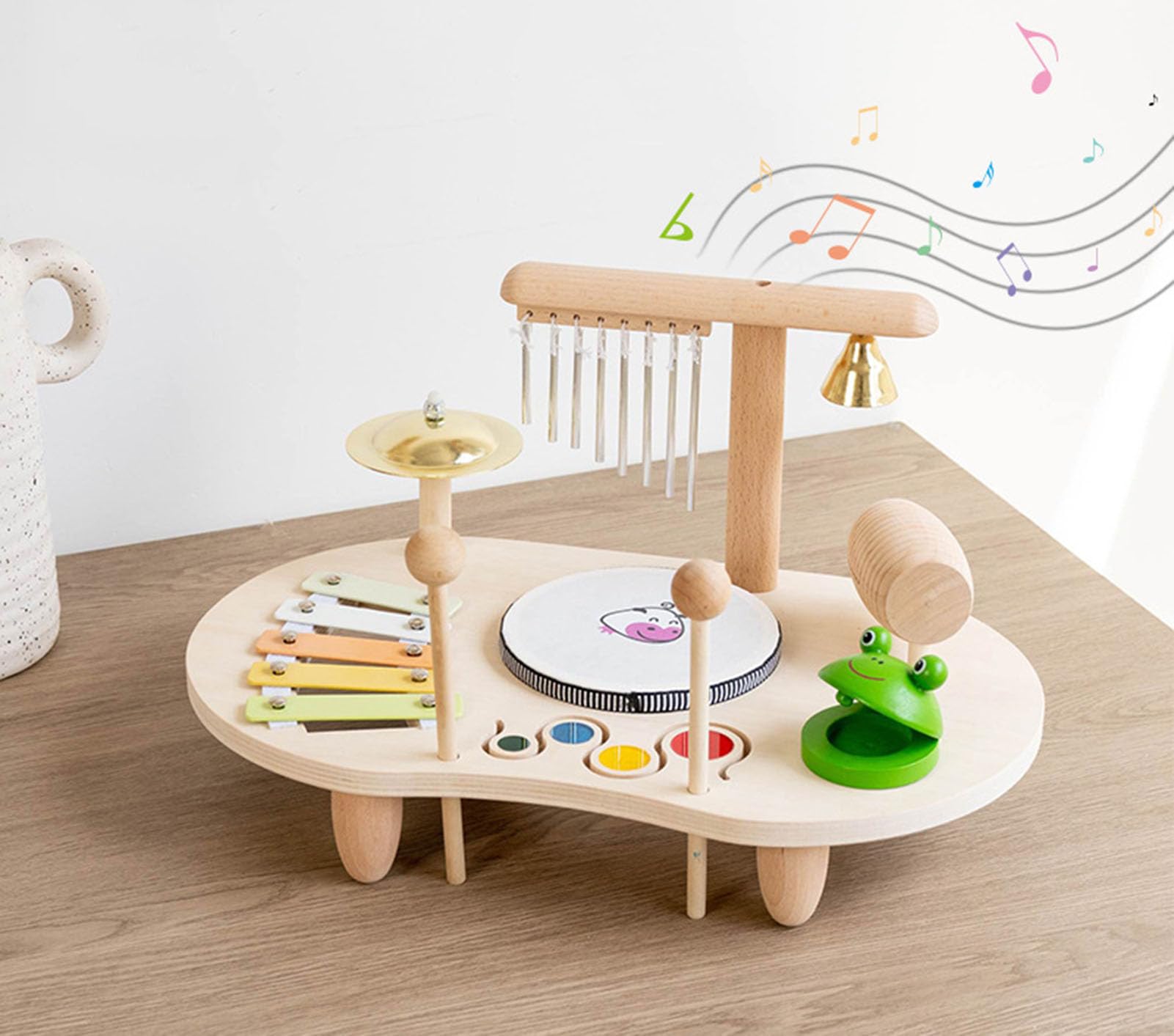 Stazione Musicale Multifunzionale in Legno Montessori, Set di Strumenti a Percussione per Bambini