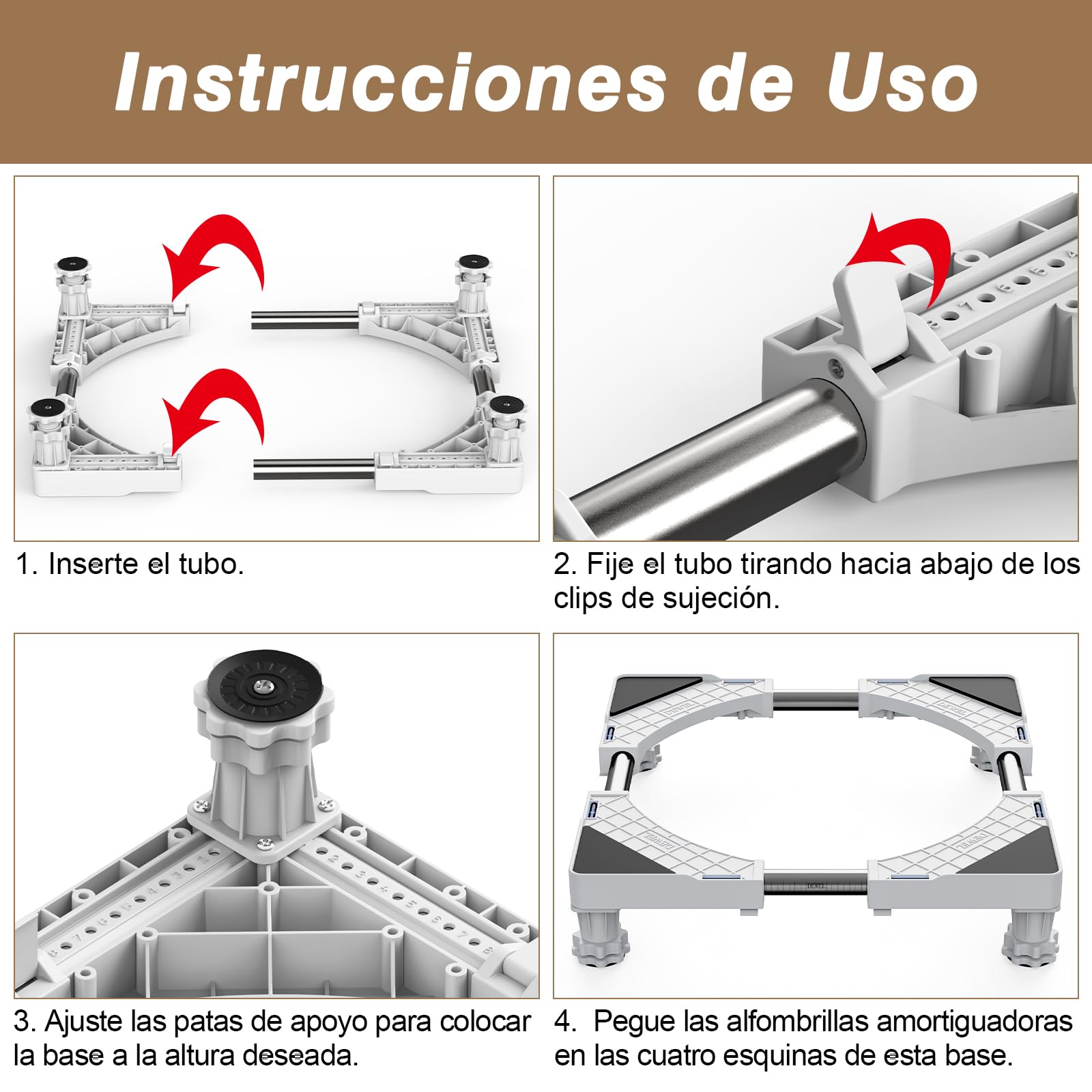 DEWEL Base Lavadora, Carga 300kg Soporte Lavadora, Frigorífico y Secadora, Ajustable Ancho 45-65cm, Base Elevador Lavadora Antivibración, Altura 10.5-13cm