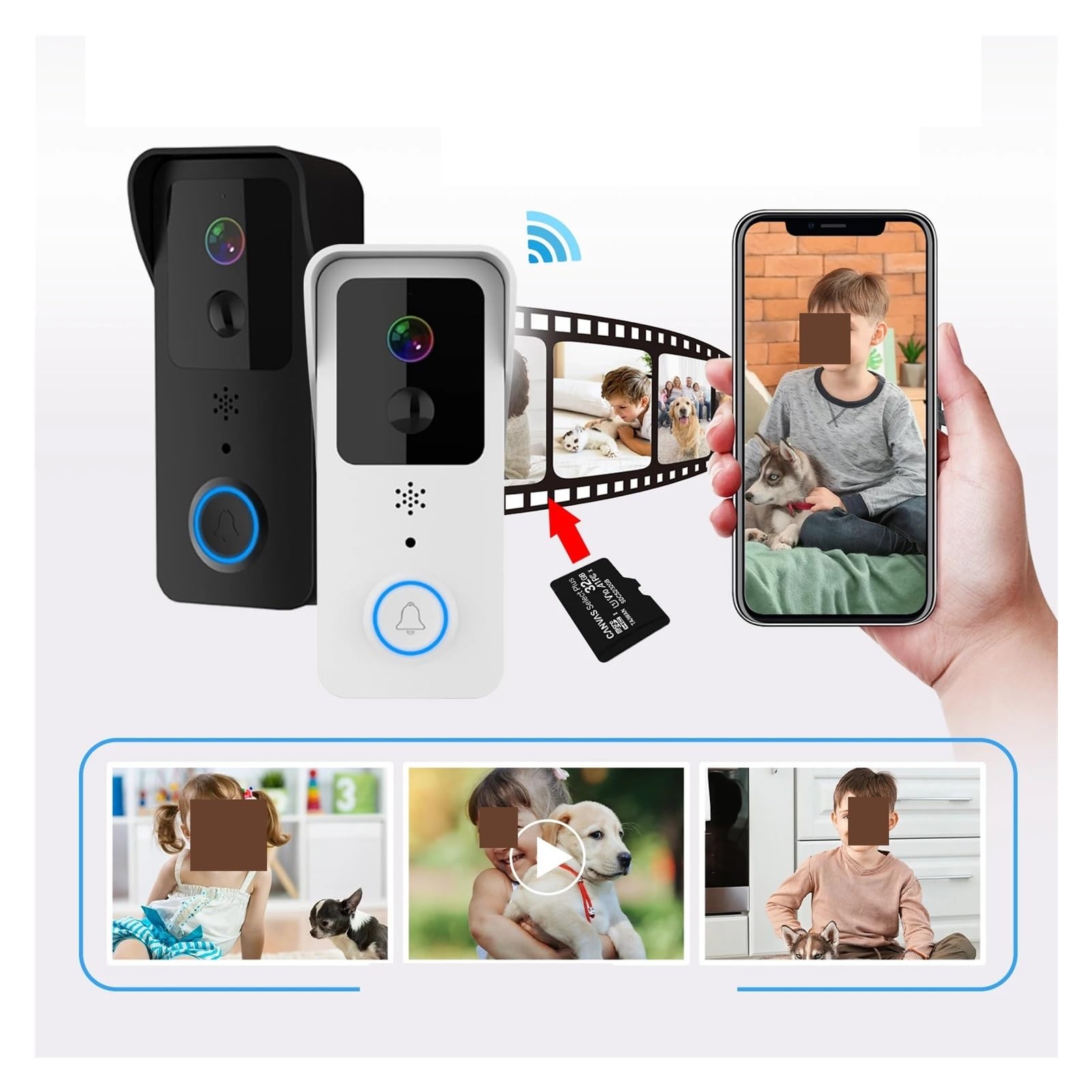 Campanello video intelligente, Videocitofono WiFi 1080P Smart Outdoor Wireless Interfono Telecamera Impermeabile Campanello Suoneria per casa intelligente(Black)