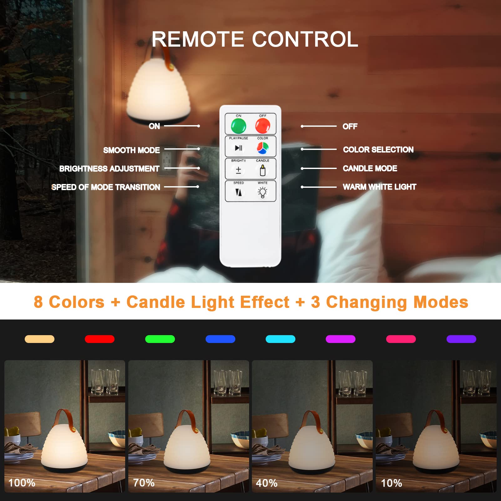 Lampada Da Tavolo LED Ricaricabile MALUX - 8 Colori, Telecomando, Impermeabile IP44 - Interno/esterno - Foto 8