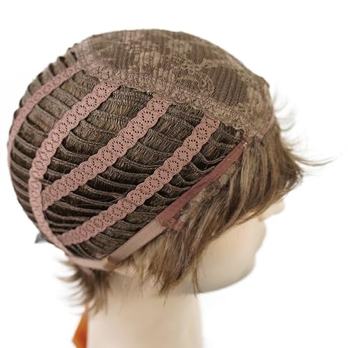 Vista 8 de Lydell Peluca de cabello sintético sintético corto natural para hombres (marrón ceniza medio)