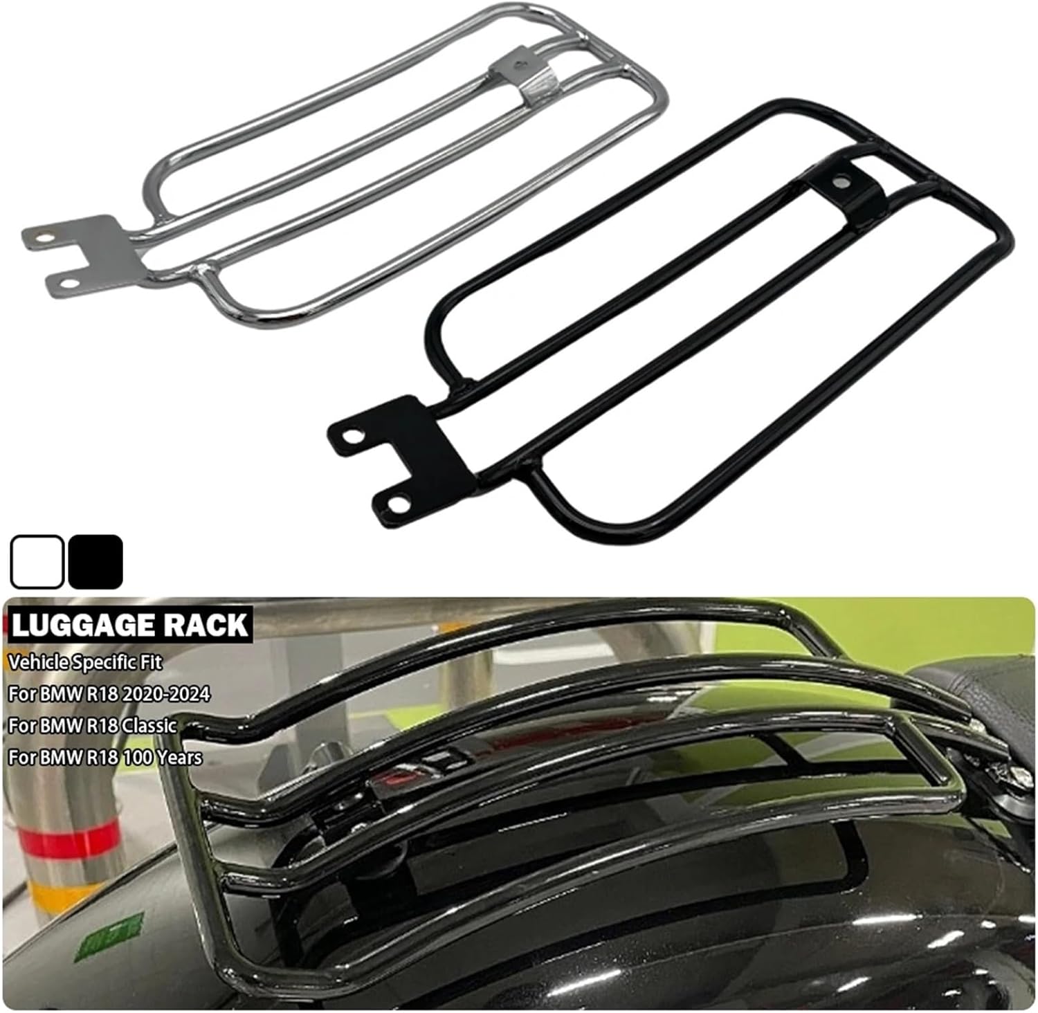 Replacement Motorcycle Rear Luggage Rack Black/Chromed Solo Seat Cargo Carrier Bracket for BMW R18 Classic R 18 100 Years 2020-2024(Chromed)
