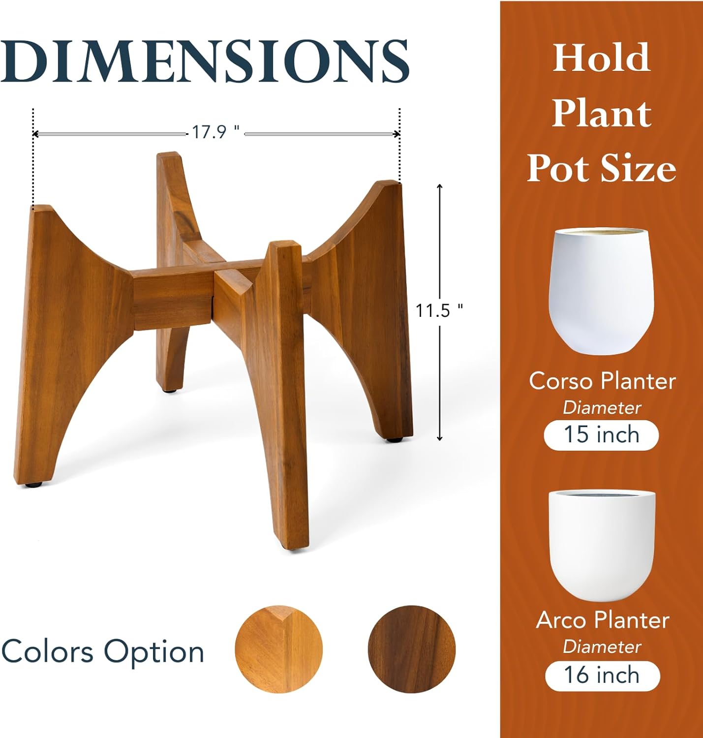 Acacia Wood Low Arco Plant Stand, Medium Indoor Solid Hardwood Wooden Plant Holder with Walnut Finish for Modern Home Decor Size M (17.9" x 11.5", Walnut)