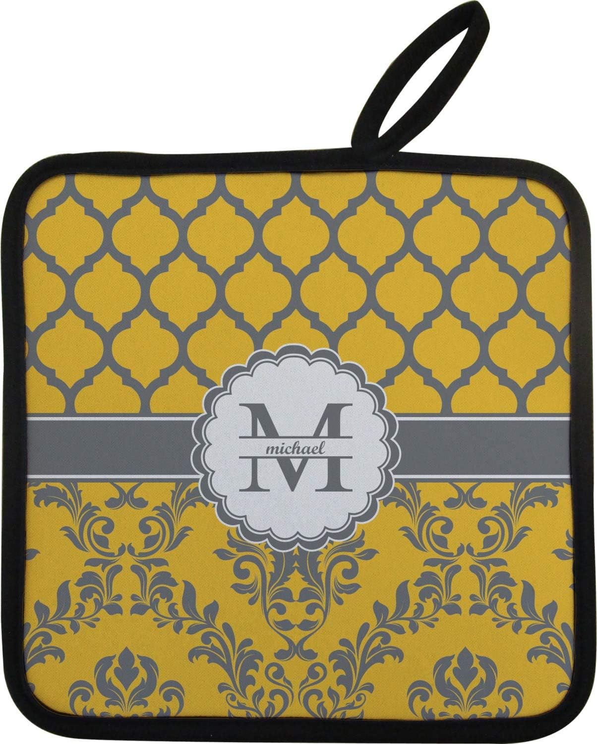 Personalized Damask & Moroccan Right Oven Mitt & Pot Holder Set w/Name and Initial