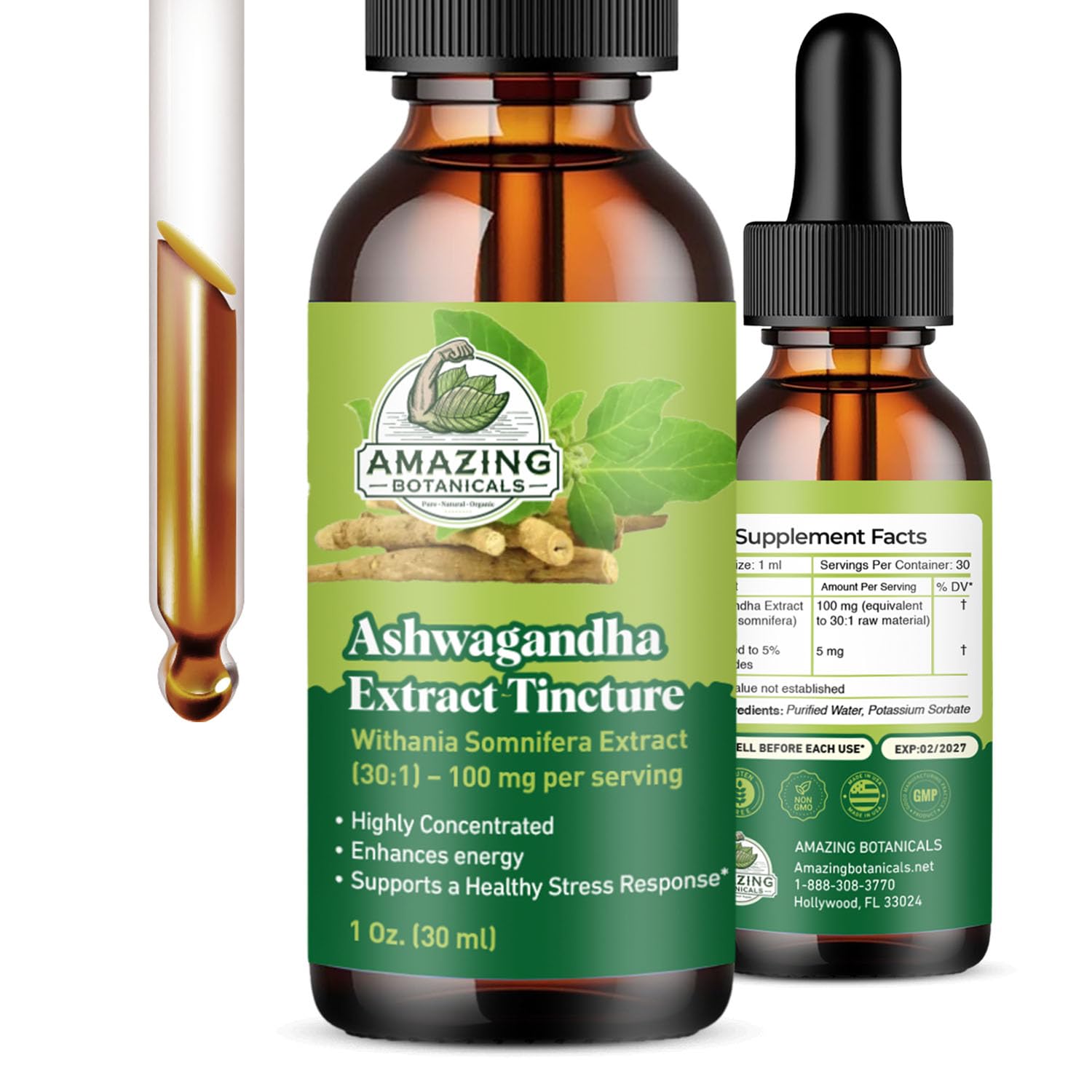 Organic Ashwagandha Extract Tincture – Ayurvedic Herbal Supplement for Natural Calm, Relaxation and Mood Support | 100mg – Adaptogenic, Nervine, Vegan, Non-GMO, Alcohol-Free, Gluten-Free – 1oz (30mL)