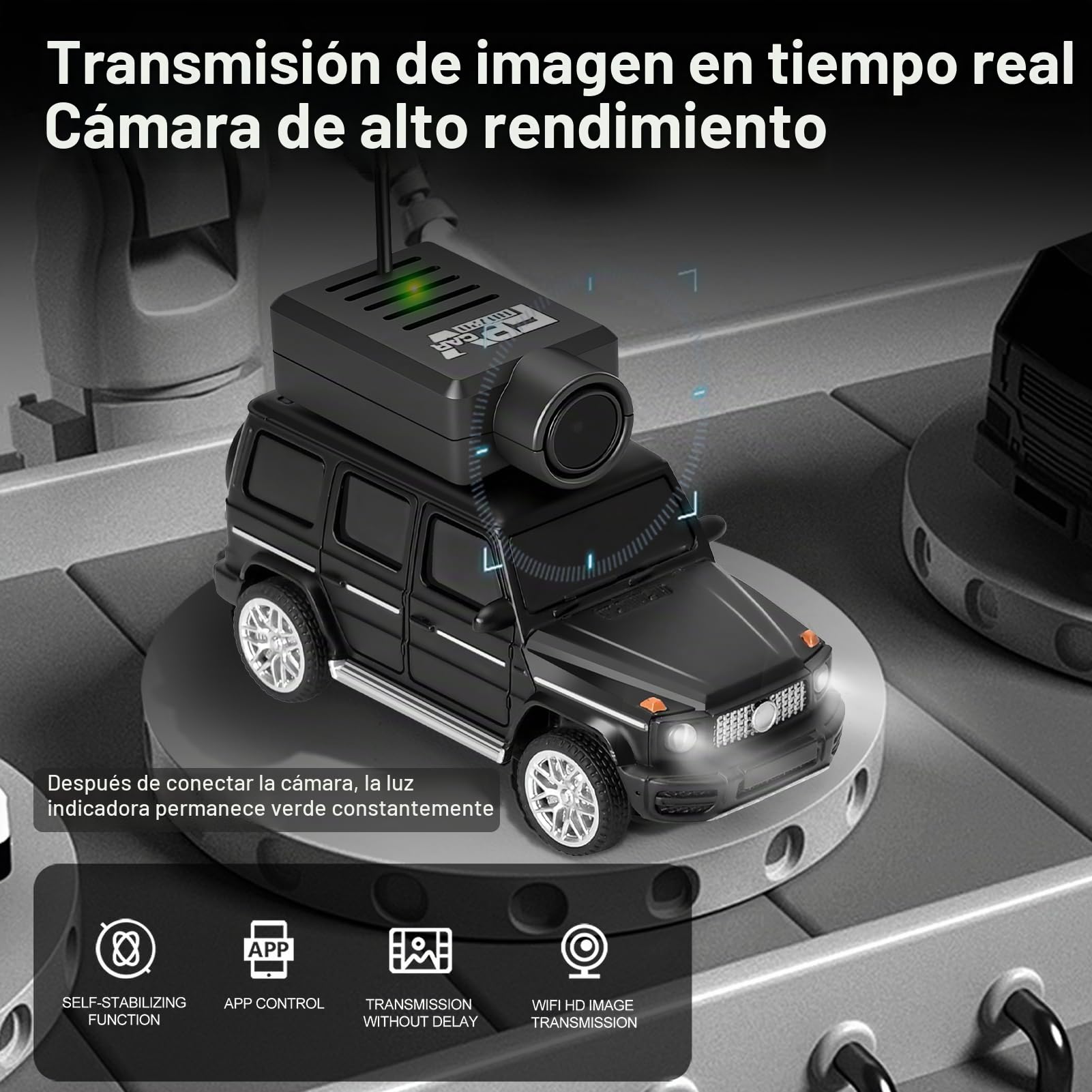 GoolRC WLtoys 6406 Mini coche teledirigido 2,4 GHz, escala 1:64, FPV, mando a distancia con cámara 720P, vehículo de control APP con luces LED para adultos, sin mando a distancia (negro)