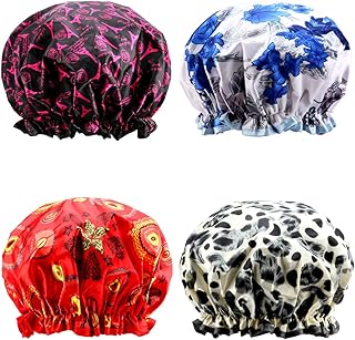 Shower Cap, ESARORA 4 PACK Bath Cap Designed for Women Waterproof Double Layer