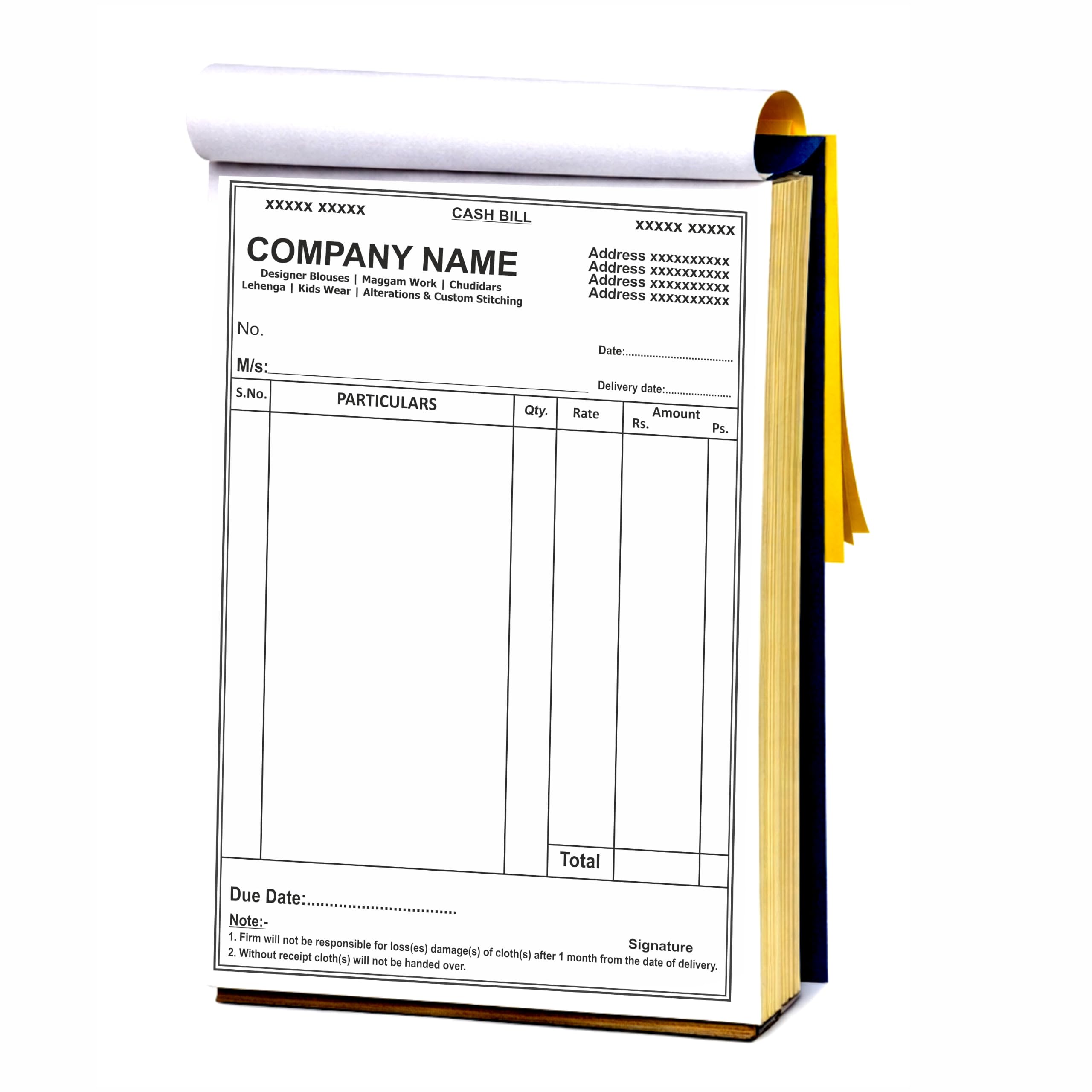 Customized Tax Invoice & Cash Bill Book A5 Size | Pack of 3 Books | 100 Original + 100 Duplicate Pages Each | Personalized with Company Name, Address, GSTIN & Contact Details | Business Billing Book-image-2