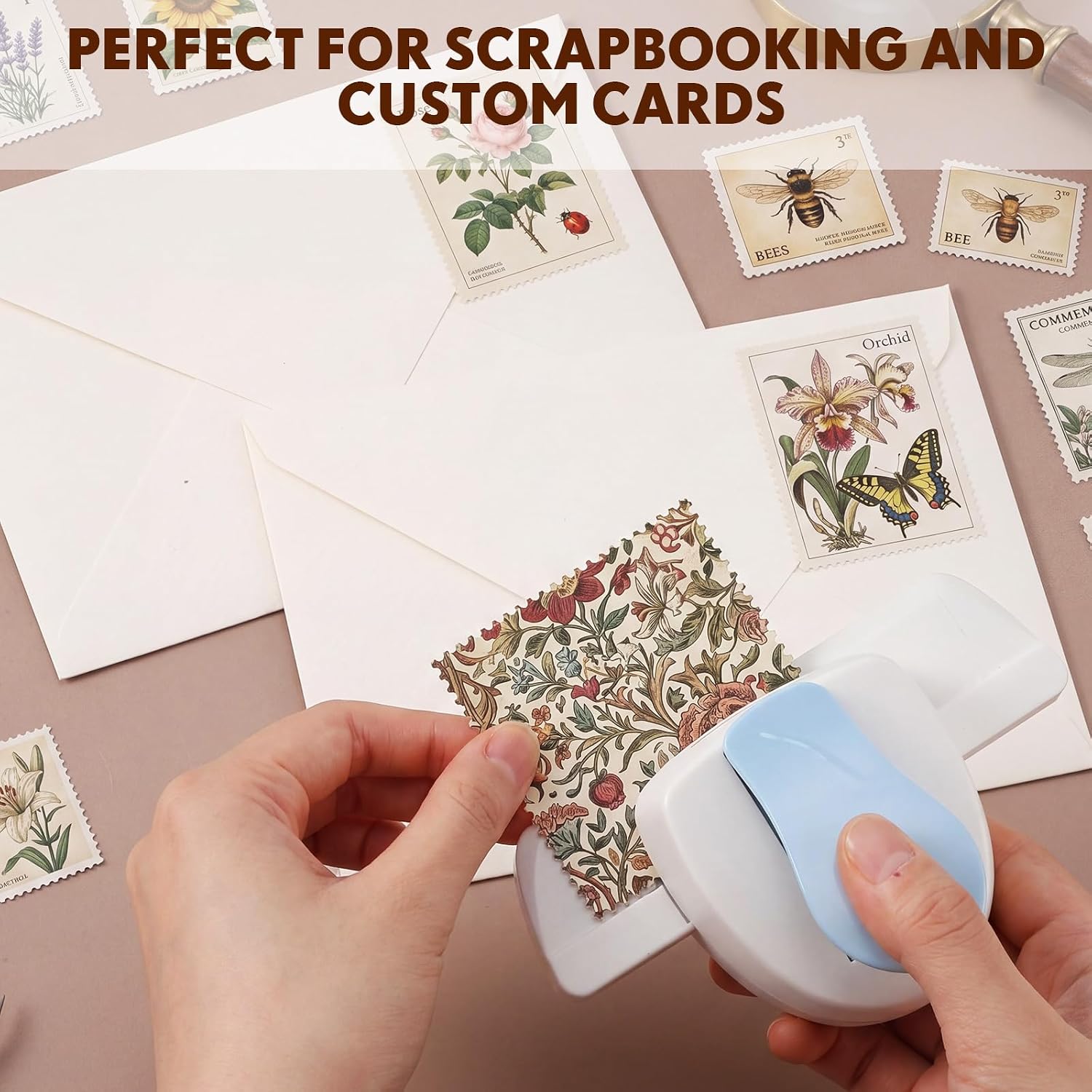 Marspark Adjustable Postage Stamp Edge Punch for Any Paper Size, Seamless Perforated Craft Border Punch for Scrapbooking, Continuous Stamp Paper Cutter for DIY Cards, Journaling & Arts Supplies