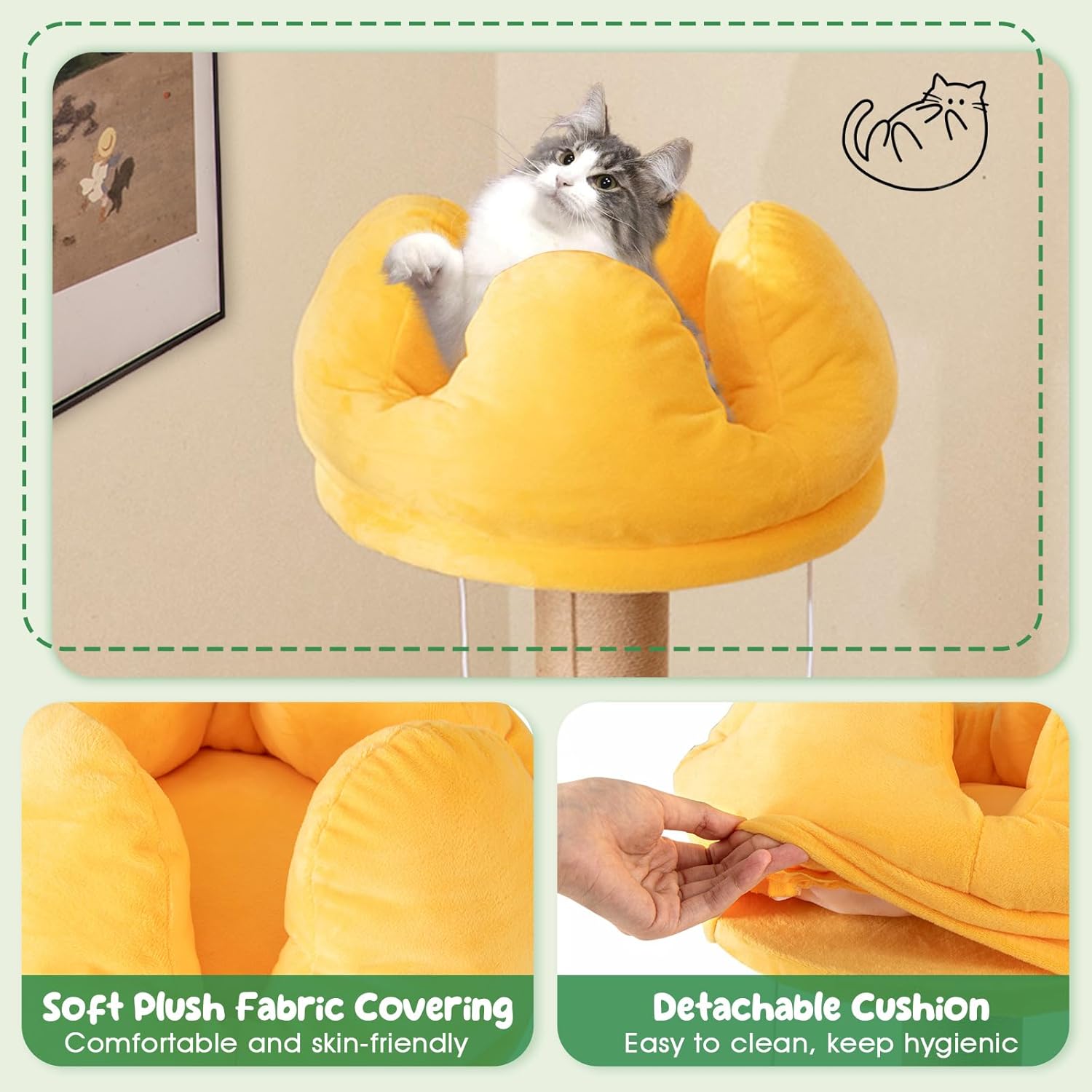 PETSITE 45-inch Cute Cat Tree, Multi-Level Cat Tower with Scratching Posts, Plush Padded Top Perch, Fruit-Shaped Platforms, and Strawberry Dangling Balls, Fruit Cat Tree Tower for Indoor Cats