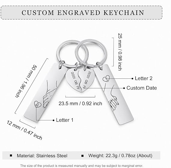 Couple Gifts,Personalized Matching Keychains for Couples Custom Keychain Set with Name for Boyfriend Girlfriend