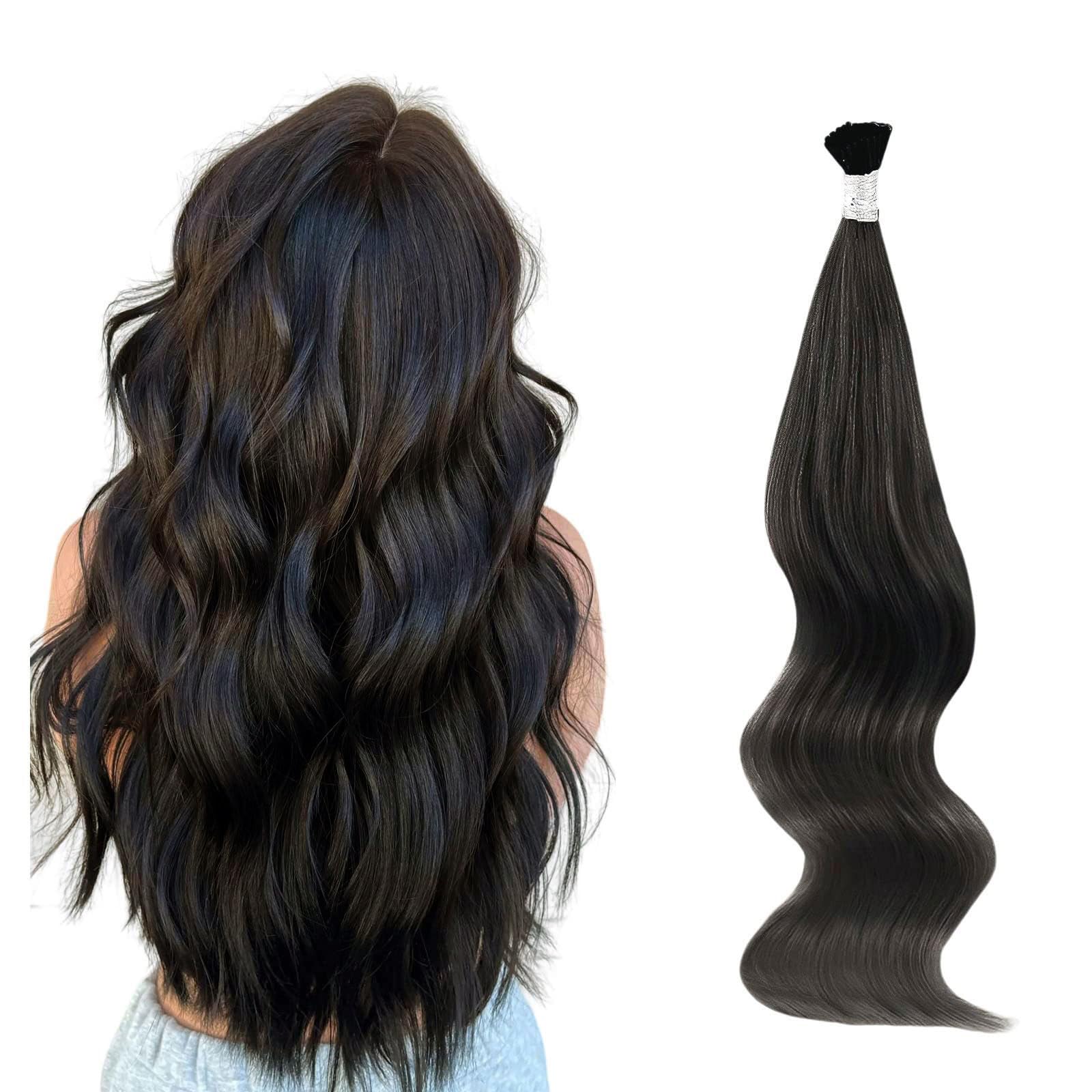 ABH AmazingBeauty Hair Tip Fusion Hair Extensions Off Black I Tip Hair Extensions Real Human Hair 50 Grams #1B I Tip Extensions 50strands 20 Inch