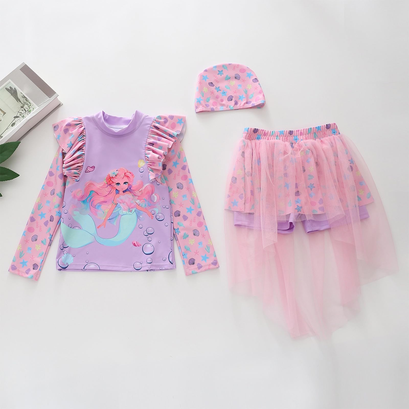 Trajes de baño de dos piezas para niñas con falda colorida, tankini lindo para bebés, niños pequeños, niños y adolescentes