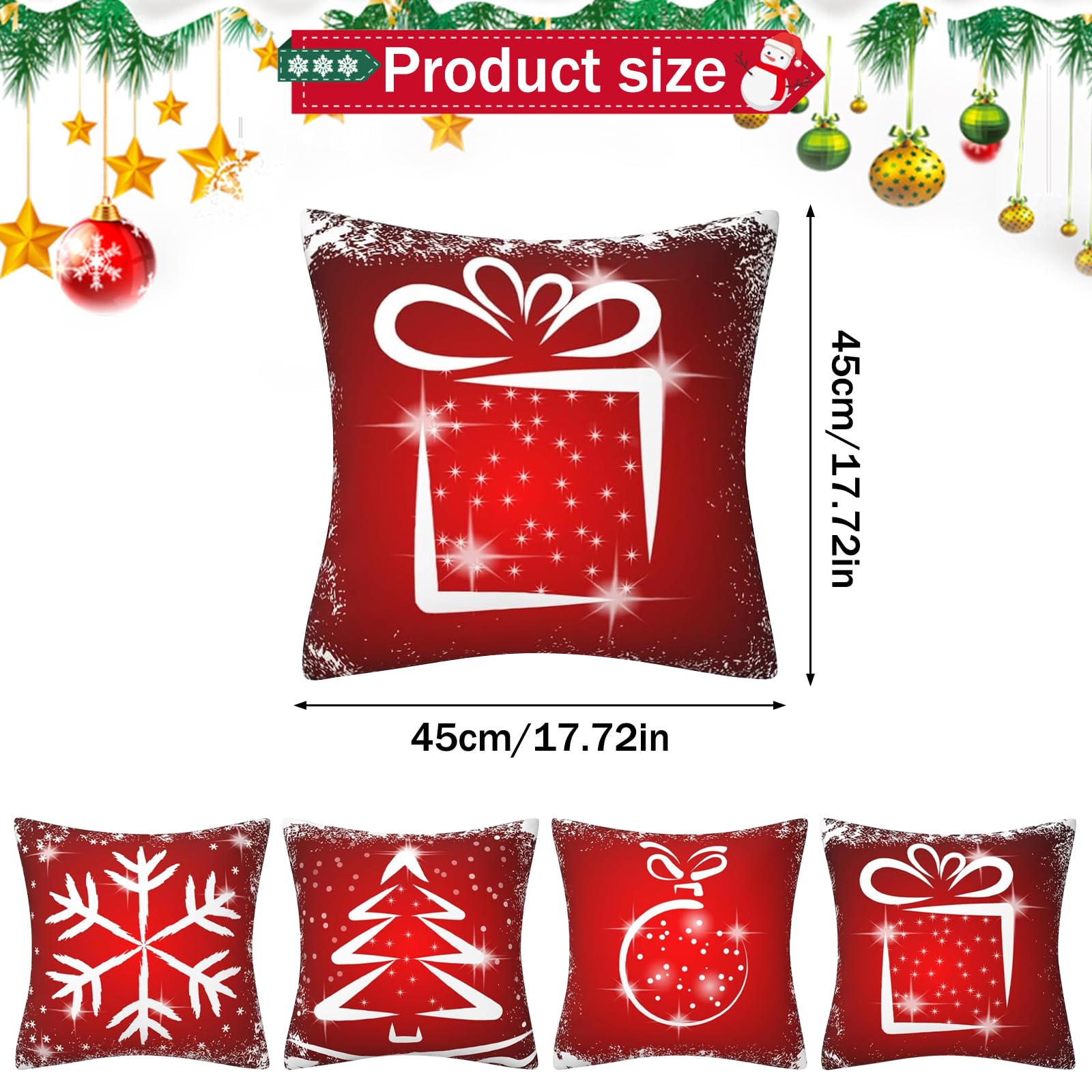 Natale Fodere per cuscino, 4 Pezzi Divano, Copricuscini 45x45