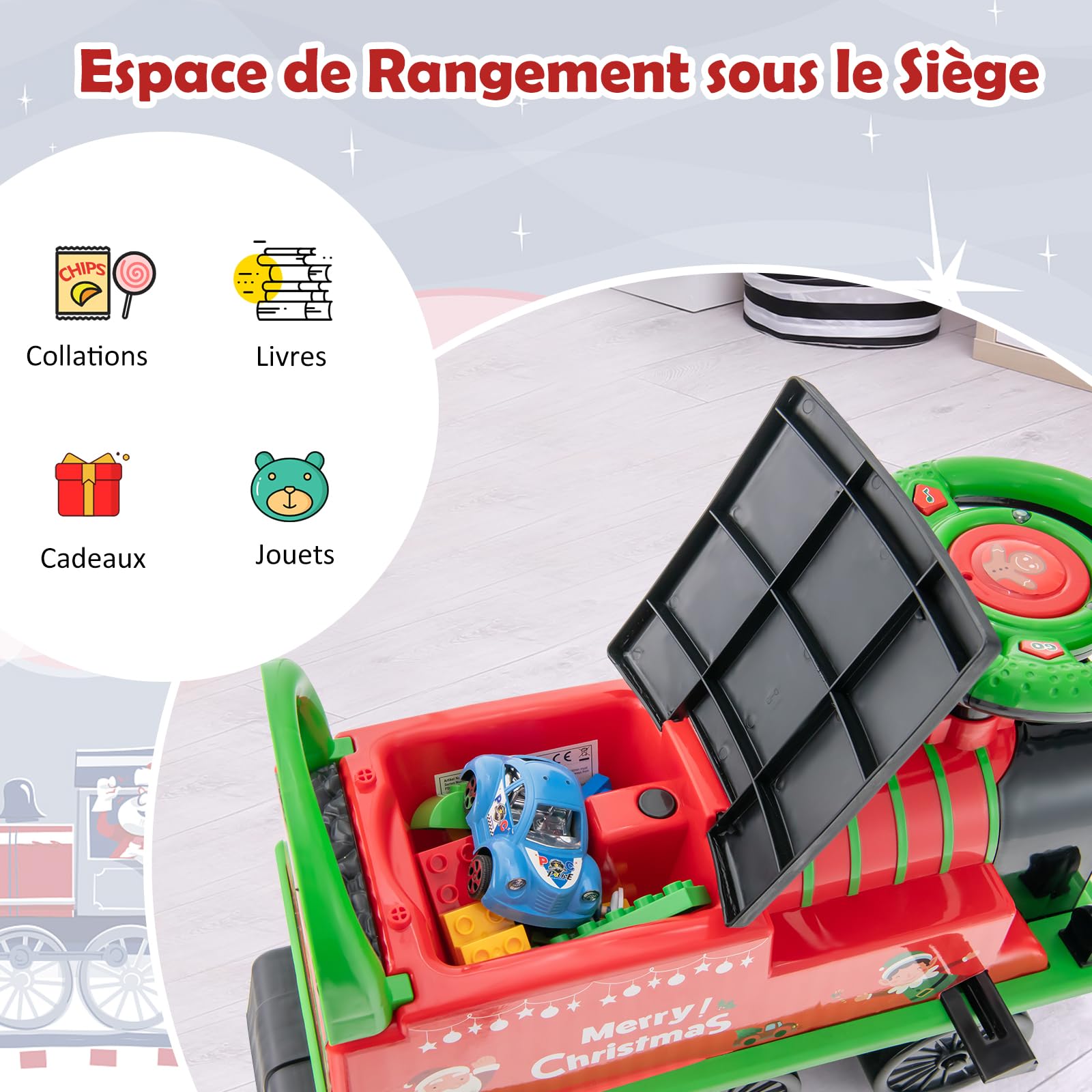 GOPLUS Tren Portador Eléctrico para Niños con Música, Luz, Tren Andador con Vías de PP, Espacio de Almacenamiento, Pedales Retráctiles para Niños Mayores de 2 Años (Verde)