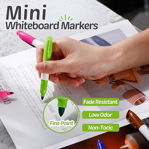 Miniatura 2 de PerKoop 120 mini marcadores de borrado en seco de punta fina de 3.5 pulgadas, marcadores de pizarra blanca borrables con clips para tapa, bolígrafo