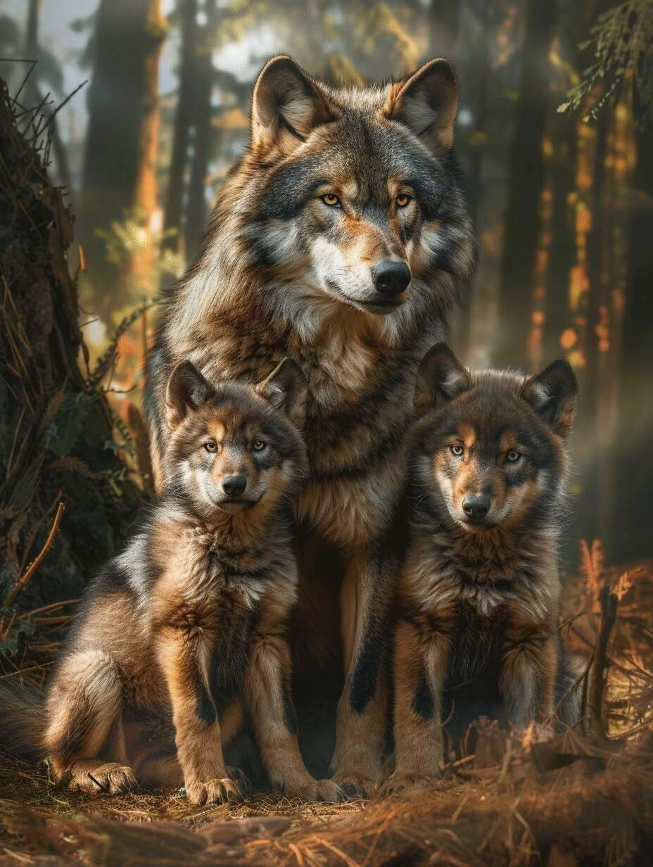 Cuadros para pintar por números de bosque y lobo para decorar el salón con manualidades relax 8