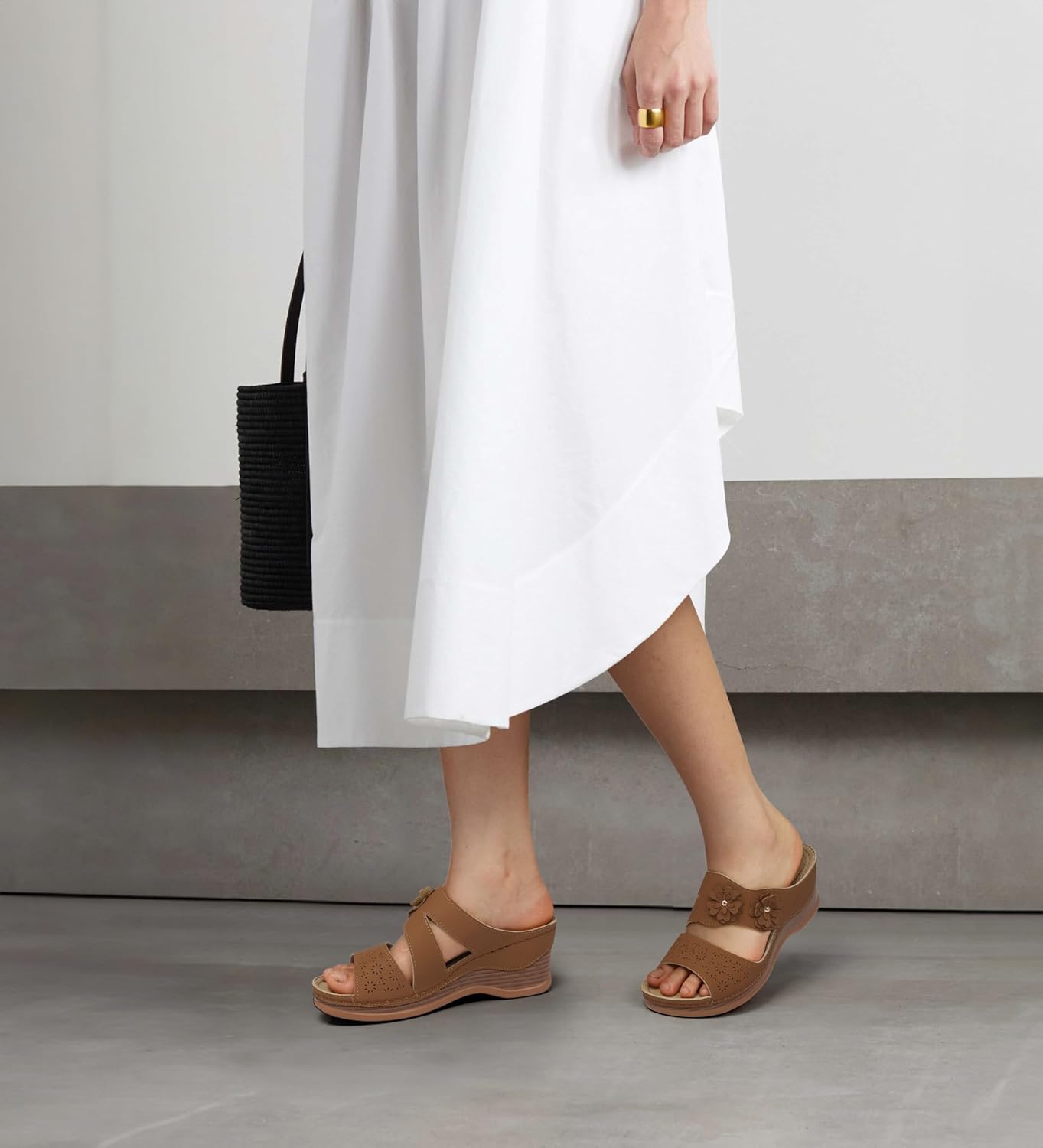 SHIBEVER Womens Sandals Wedge Sandals For Women Dressy Summer Bohemian Casual Platform Dark Brown 5 - Image 2