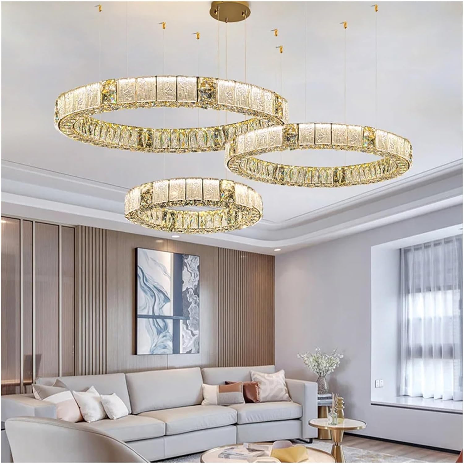 Luxury Embossed Crystal Ceiling Chandeliers Gold Modern LED Home Decor Indoor Hanging Lighting Fixture Circle Ring Lamps Pendant