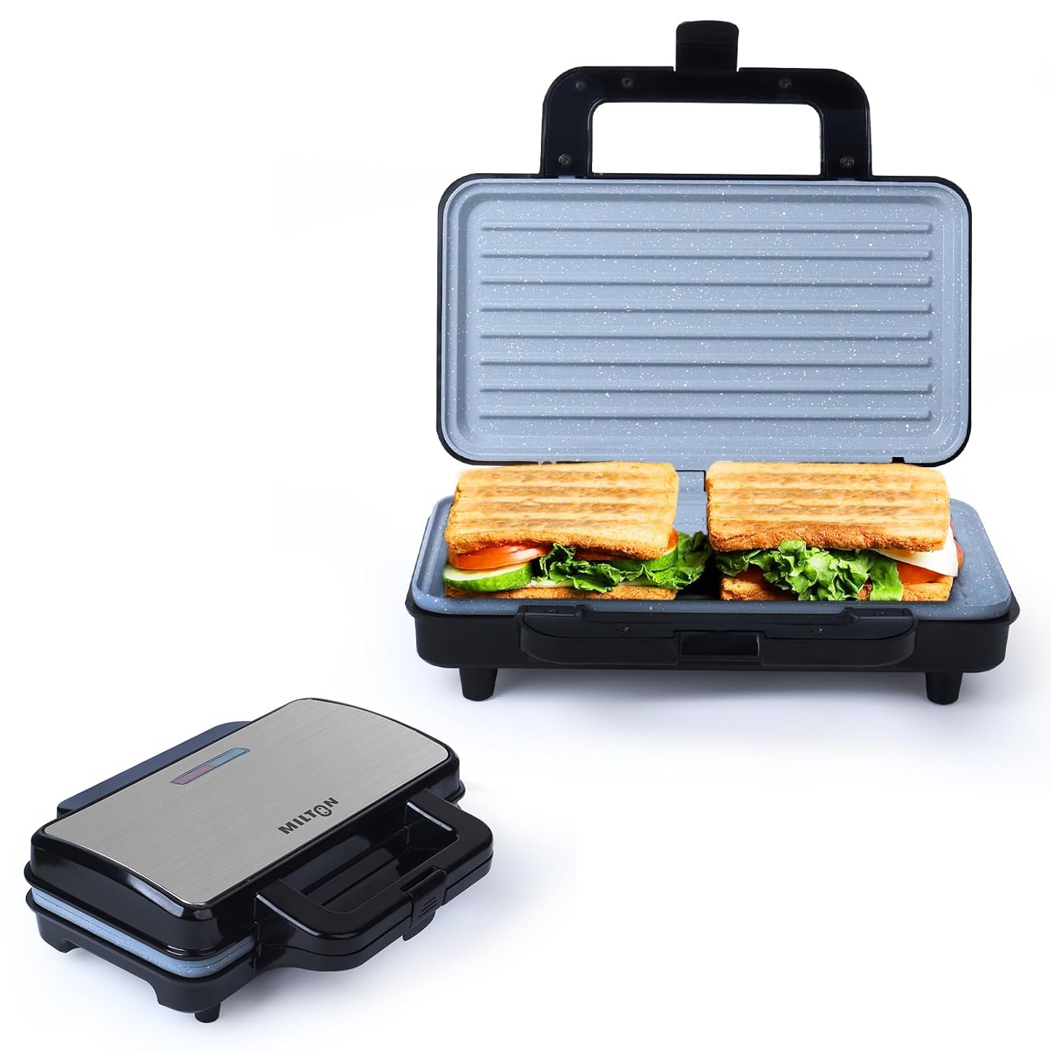 Milton Plus Bigfill 900W Ceramic Coating Grill Sandwich Maker | Scratch Resistant | Auto Cut-Off | 105° Open Mouth | Bakelite Body | BPA, PTFE & PFOA Free | Jumbo Bread 285x150mm | 1 Yr Warranty