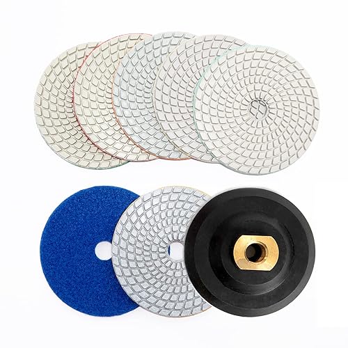 Almohadillas de pulido de diamante de 4 "grano 7 con juego de almohadillas de goma, 50 # 100 # 200 # 400 # 800 # 1500 # 3000 # para pulidor de