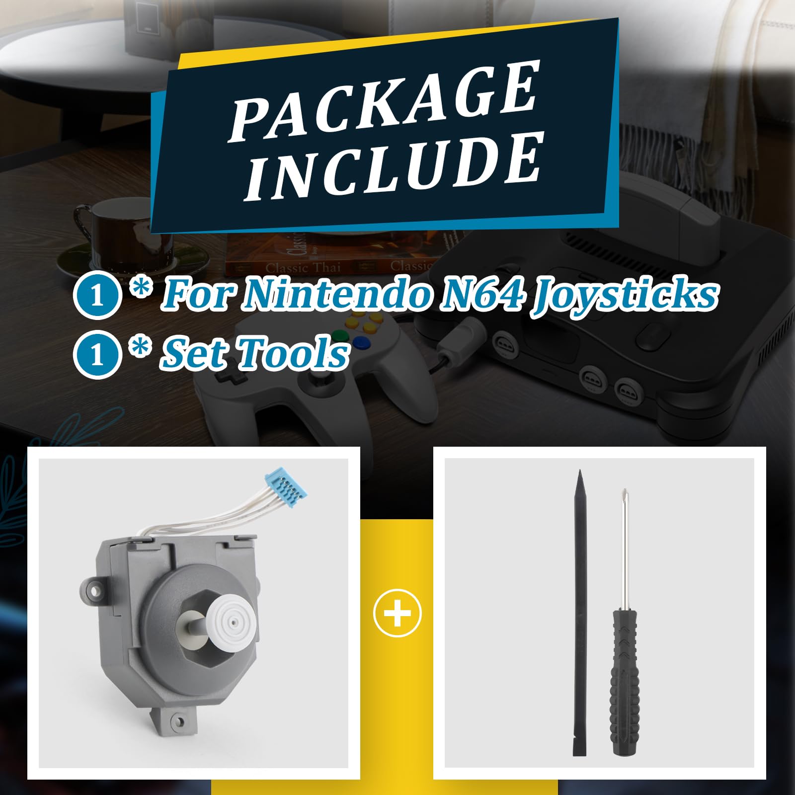 Palanca de mando de repuesto para Nintendo N64 para Nintendo 64 Controller Joystick para N64 efecto Hall, módulo de palanca analógica 3D, joysticks de rueda de repuesto de accesorios con herramientas