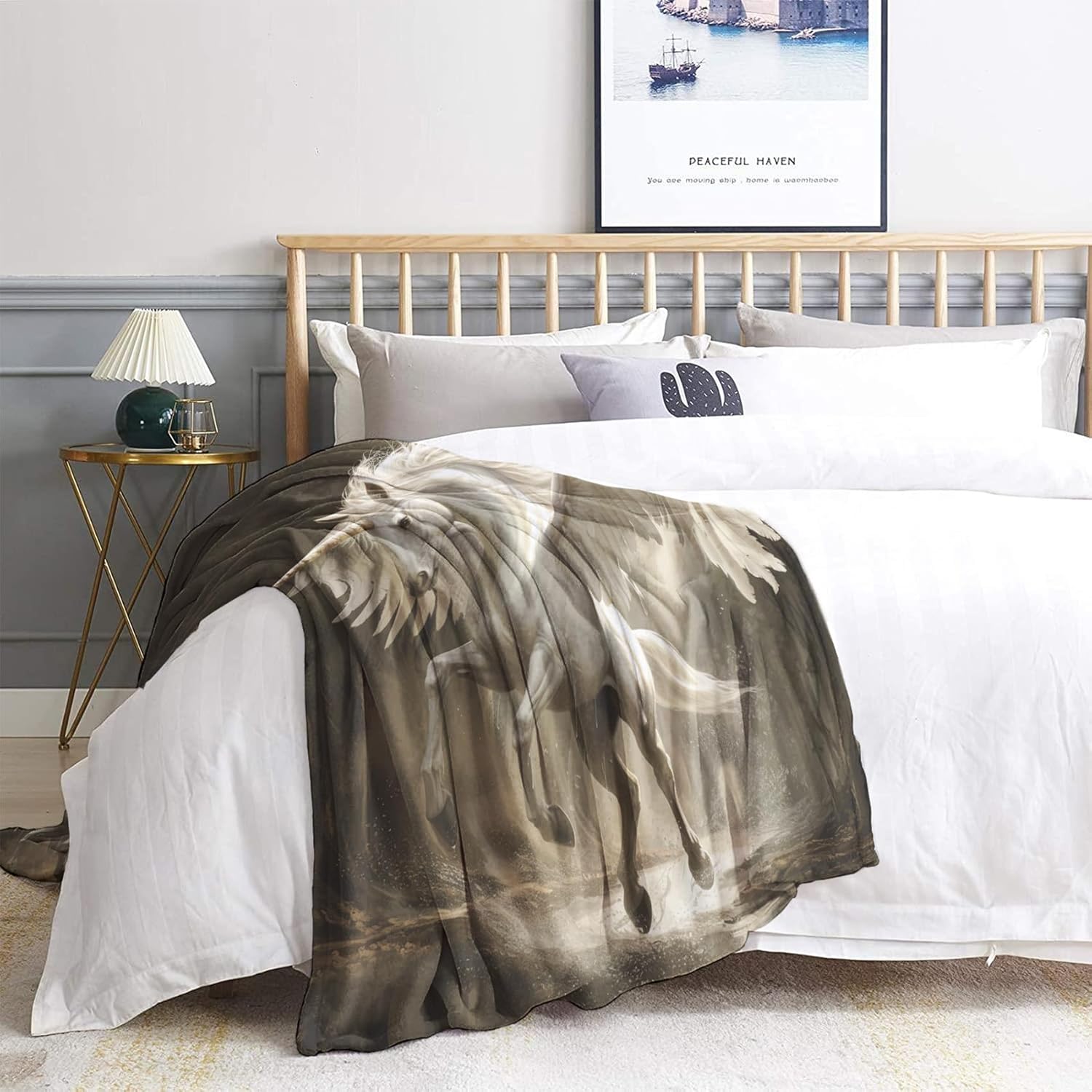 Unicorn Blanket, Pegasus Fleece Throw Blanket Twin XL Size for Couch Bed Sofa, Fantasy Blankets and Throws, Decor & Gifts, Super Soft Plush Flannel Blanket, 66x90