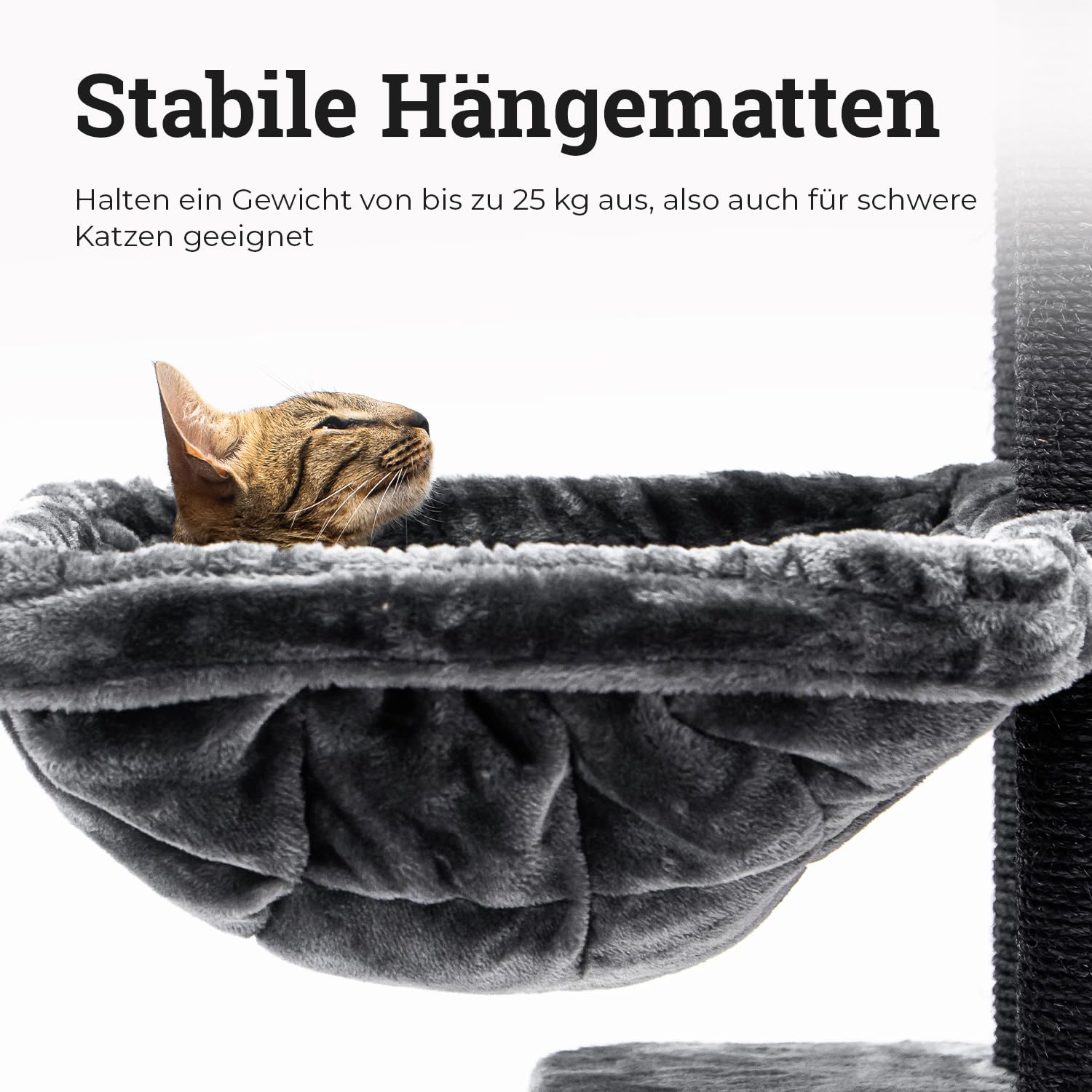 Petrebels Maine Coon Kratzbaum XXL 2 Meter hoch, Katzenbaum für große Katzen, extra stabil für mehrere Katzen, 2 Hängematten, 2 Katzenhöhlen, Siberian 200, Kletterbaum Dicke Stämme 20 cm, Schwarz