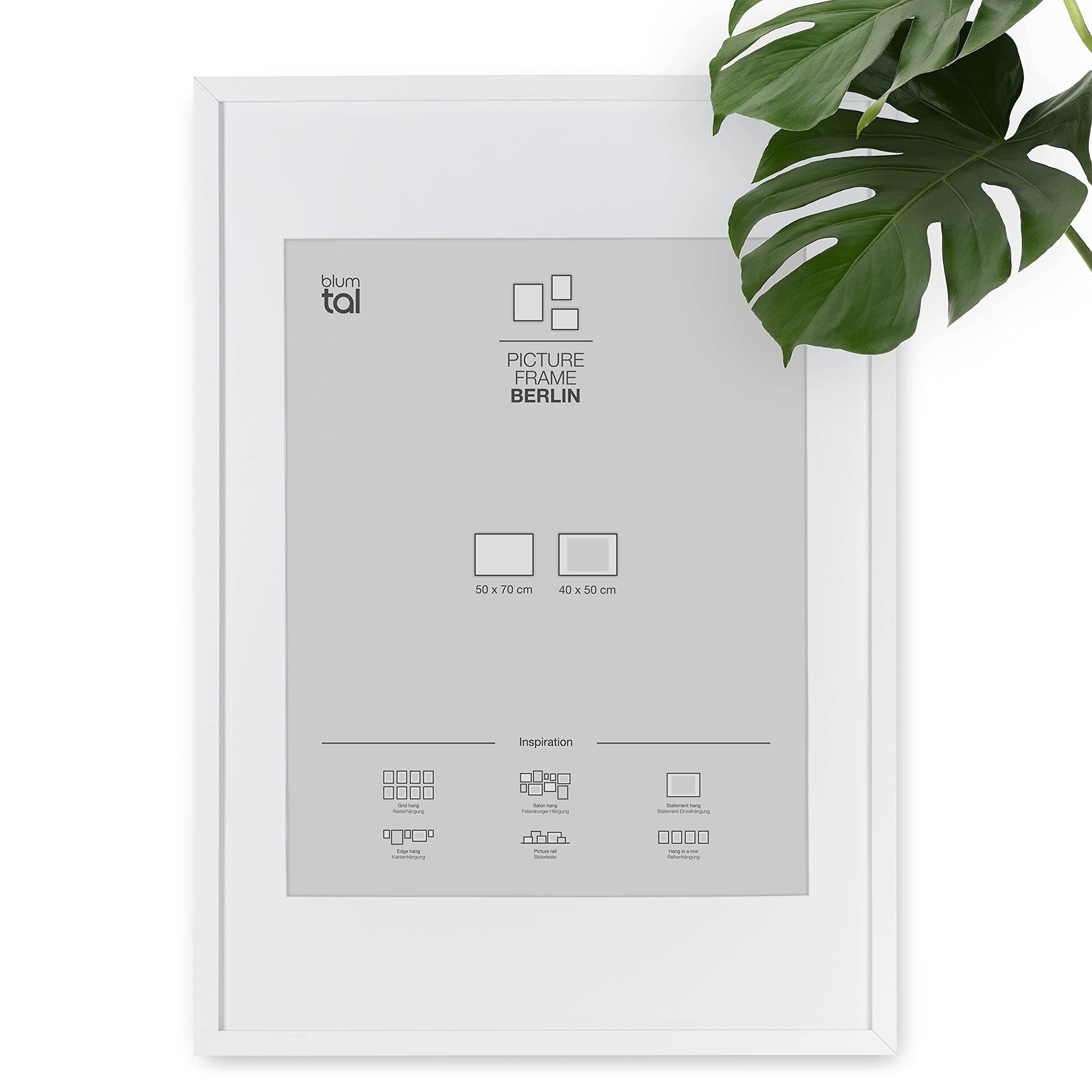 Blumtal Marco para fotos de 50 x 70 cm - Marco para cuadros con paspartú, de MDF, Blanco