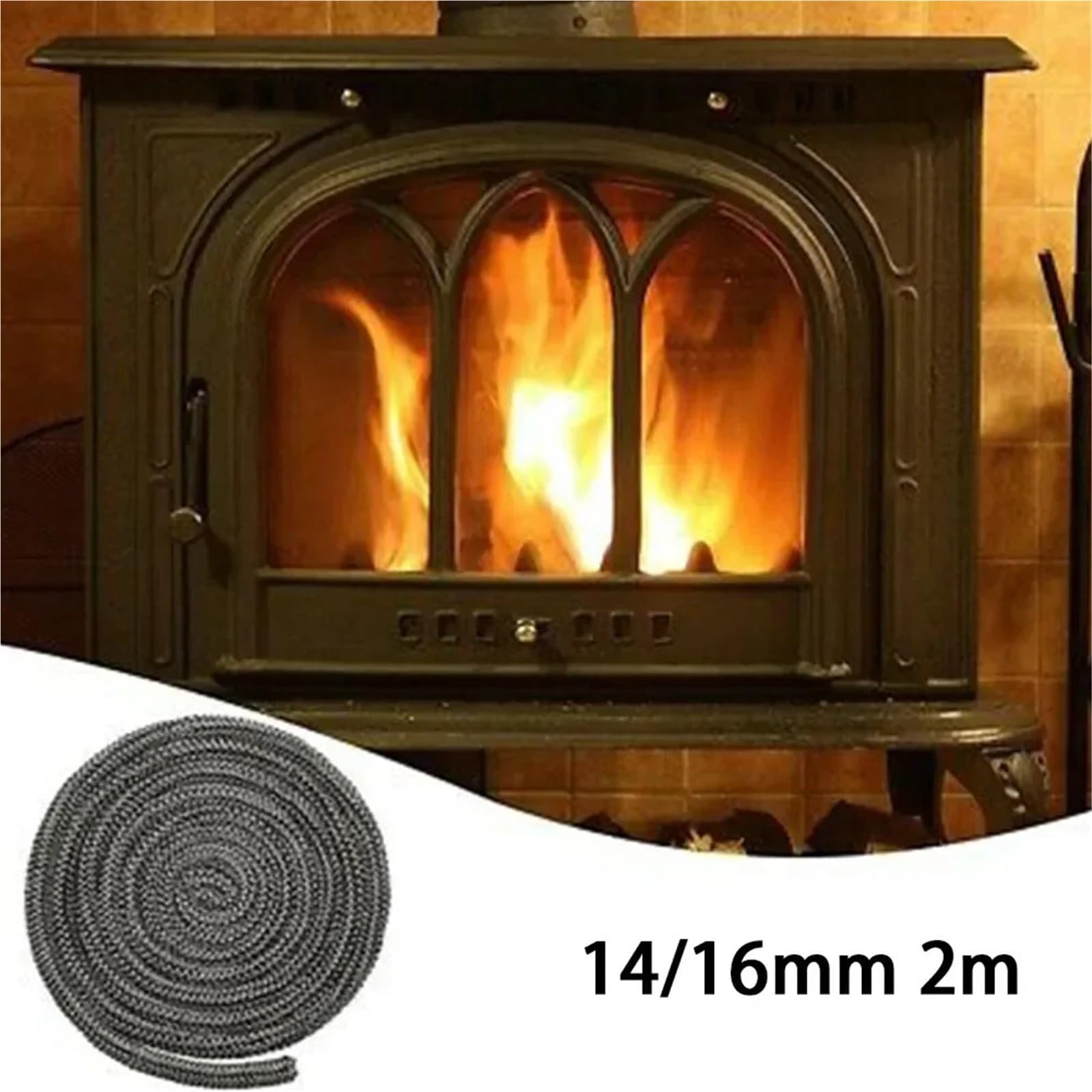 Guarnizione Porta Corda for stufa ignifuga da 2 m in fibra di vetro | Sigillante for porta del bruciatore da 14/16 mm, sostituzione delle stufe a pellet(16mm)