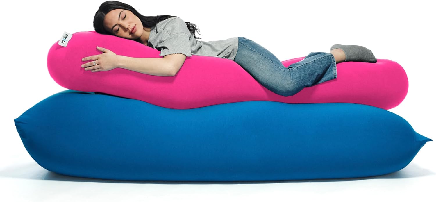 Yogibo Roll Long Full Body Pillow for Women and Men, Adults, for Back, Lumbar, Body Support, Side Sleeper, Maternity, Nursing, Pregnancy for Sleeping, Micro-Bead Filling, Pink