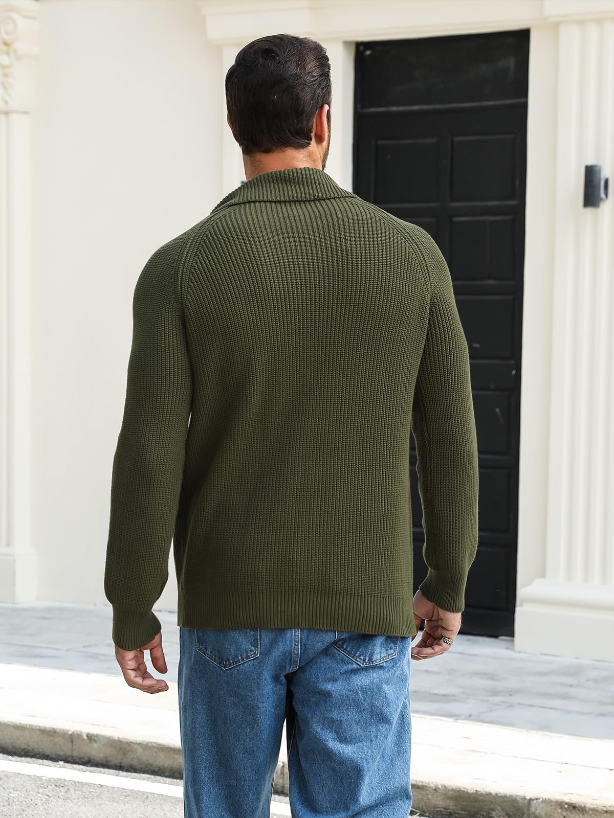 Męski sweter z zamkiem błyskawicznym na ćwierć szyi sweter slim fit swetry dzianinowa tekstura