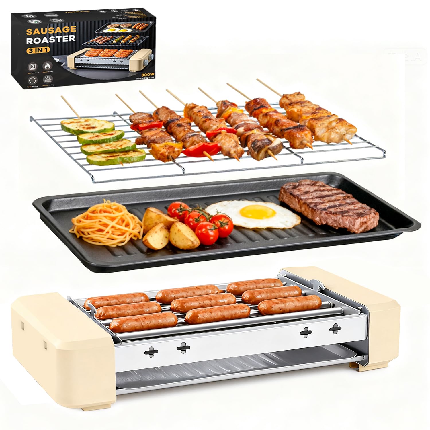 OMKSIH Electric Hot Dog Roller 3 in 1 Indoor Grills - indoor grills and griddles | Mubboo
