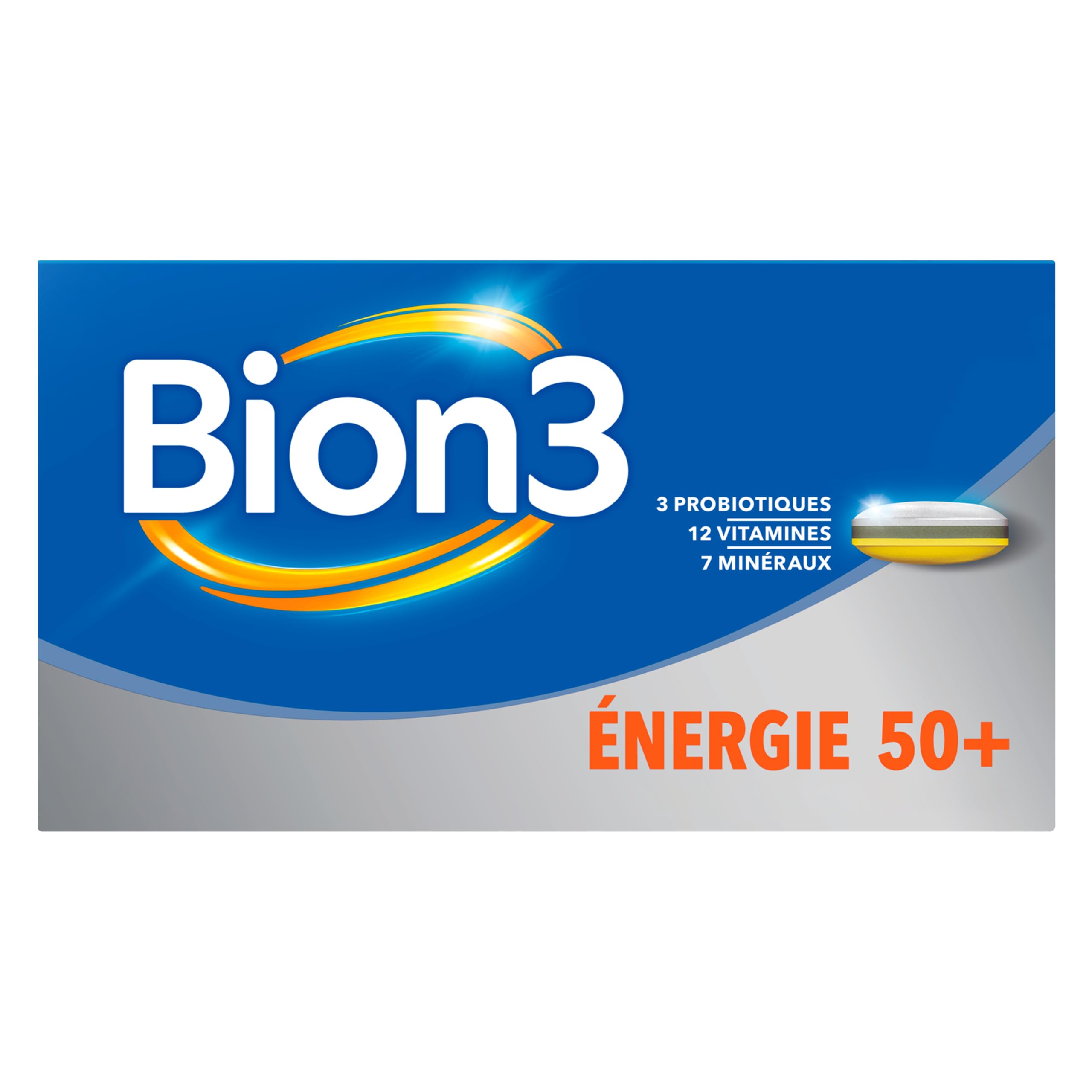 Bion3 Énergie 50+, Multivitamines pour l’énergie physique et mentale¹ et la réduction de la fatigue¹. Contient les vitamines C,B12, B1, B2, B3, B5, B6, B8, A, D, Zinc, Fer, Probiotiques, 90 comprimés
