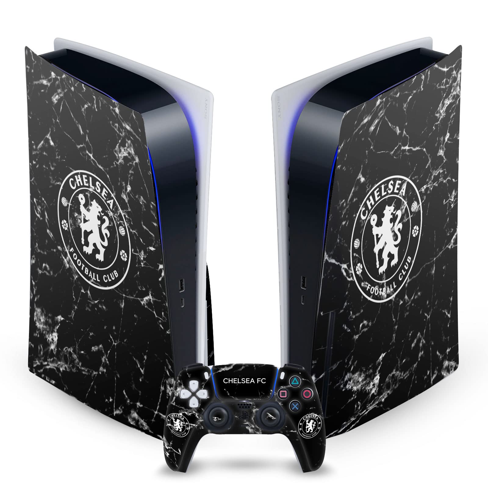 Head Case Designs Oficjalnie Licencjonowany Chelsea Football Club Czarny marmur Mieszane logo Skora Winylowa Naklejka Kompatybilny z Sony PlayStation 5 PS5 Disc Edition Console & DualSense Controller