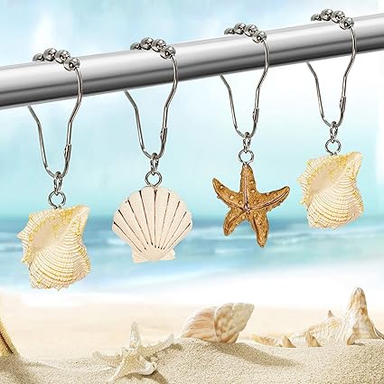 Amazon.com: Beach Shower Curtain Hooks, Starfish Seashell Shower ...