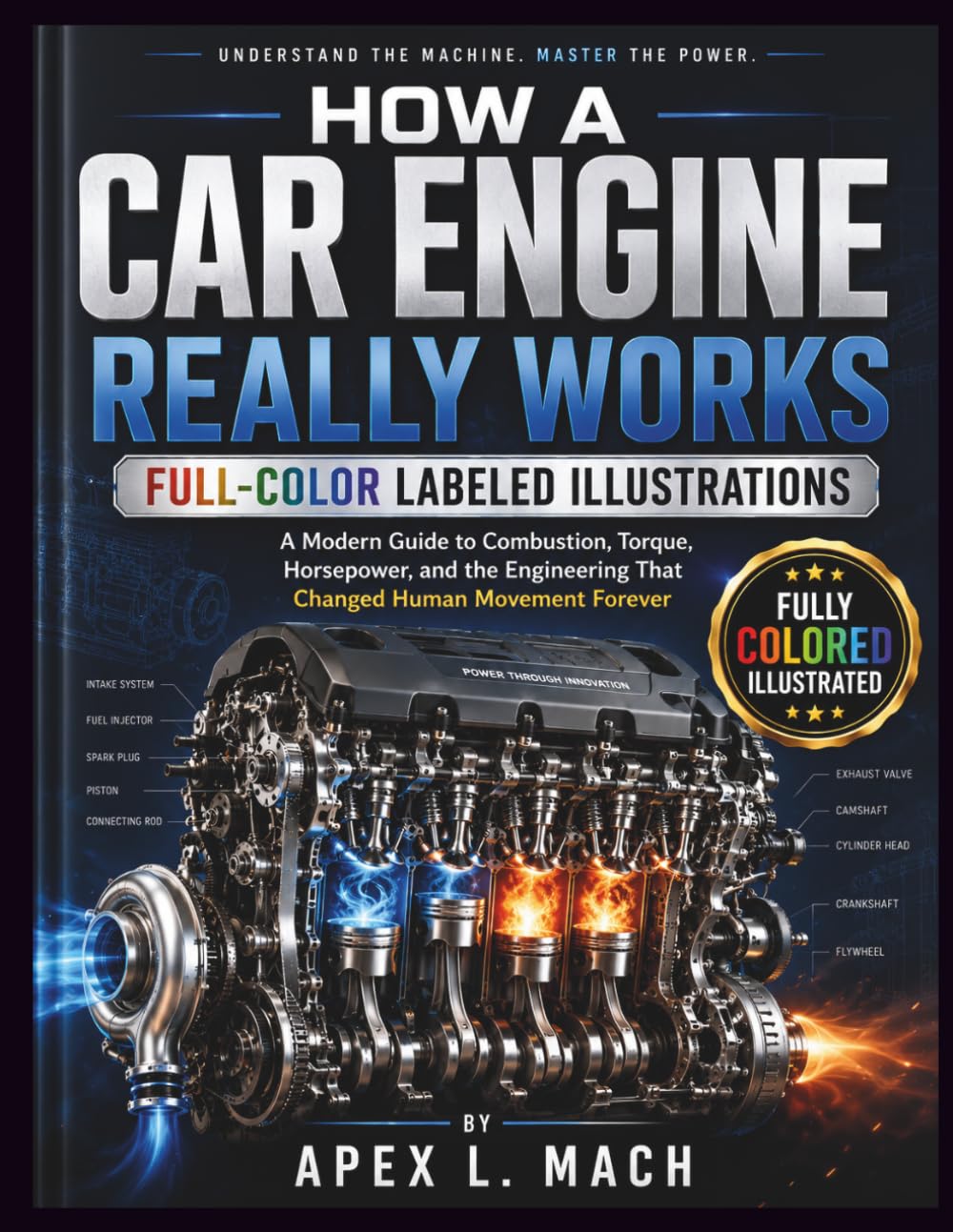 HOW A CAR ENGINE REALLY WORKS: FULL-COLOR LABELED ILLUSTRATIONS: A Modern Guide to Combustion, Torque, Horsepower, and the Engineering That Changed Human Movement Forever