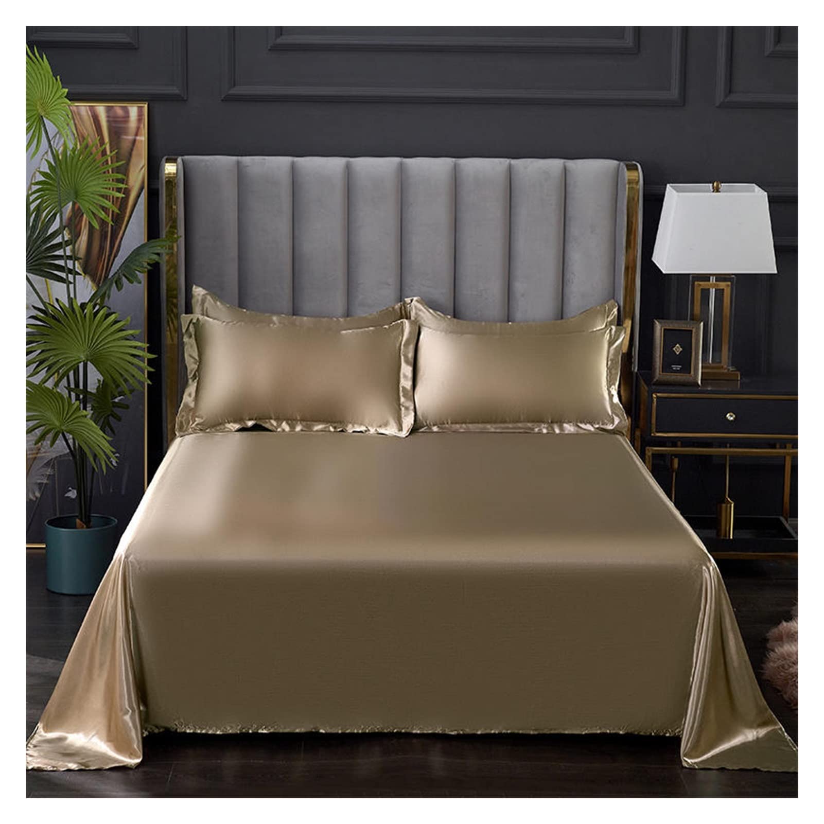 MTKSFDC Silk Bed Sheets 1 pc Bed Sheet for Summer Ice Cool Fabric Top Sheets Satin Smooth Flat Bed Sheet for Double Bedding (no pillowcase)(Xiangbinjin,250x230cm 98x90inch)