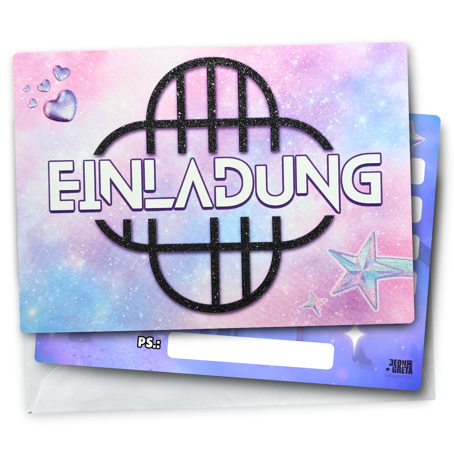 Generisch K-Idol Fantasy Hunter – Party Einladungskarten mit Glitzer und Umschlägen – Set mit 12 Karten – Ideal für Geburtstag und Mottoparty
