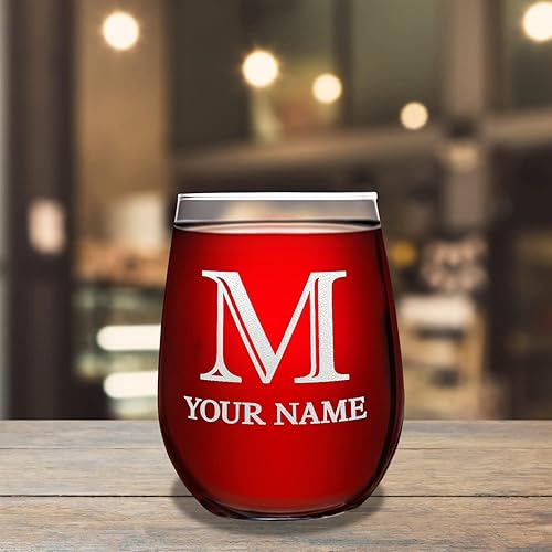 Miniatura 9 de Cuptify Copas de vino personalizadas con letra inicial A de 17 onzas sin tallo grabadas con monograma para mujeres, madre y boda