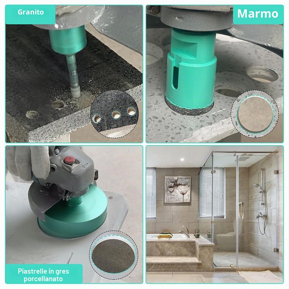 Punte Diamantate per Piastrelle - 6 pezzi (20/25/35/50mm+20mm Fresa Diamantata+Adattatore) Seghe a Tazza Diamantata per Gres Porcellana Ceramica, Filettatura M14