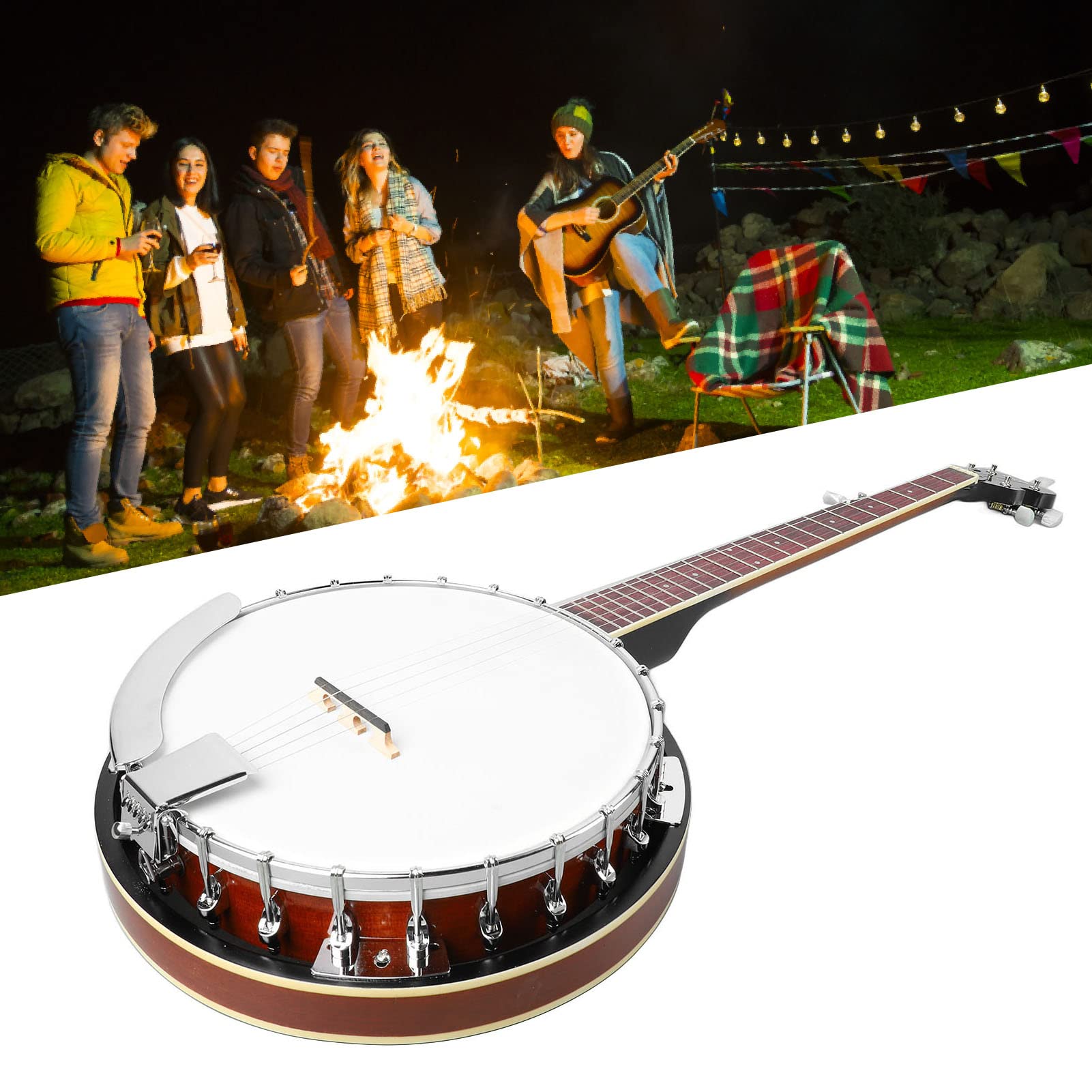 Banjo a 5 Corde, Banjo a 5 Corde Strumento Musicale a Corde Professionale con Chiave Inglese per Principianti Adulti