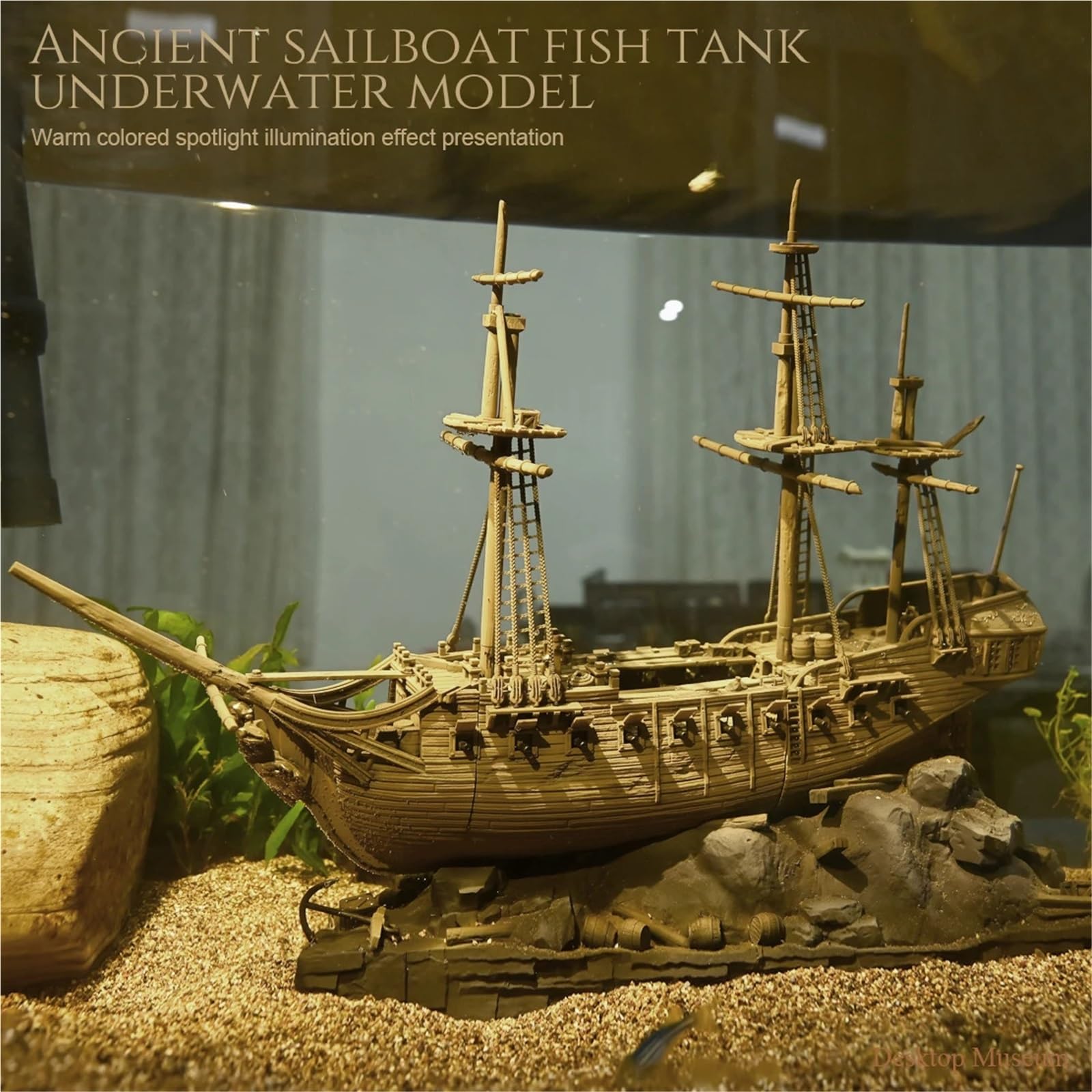 Decorazioni per Acquario Decorazione for modello di habitat acquatico, barca a vela Ocean Exploration (lunghezza totale: 290 mm)