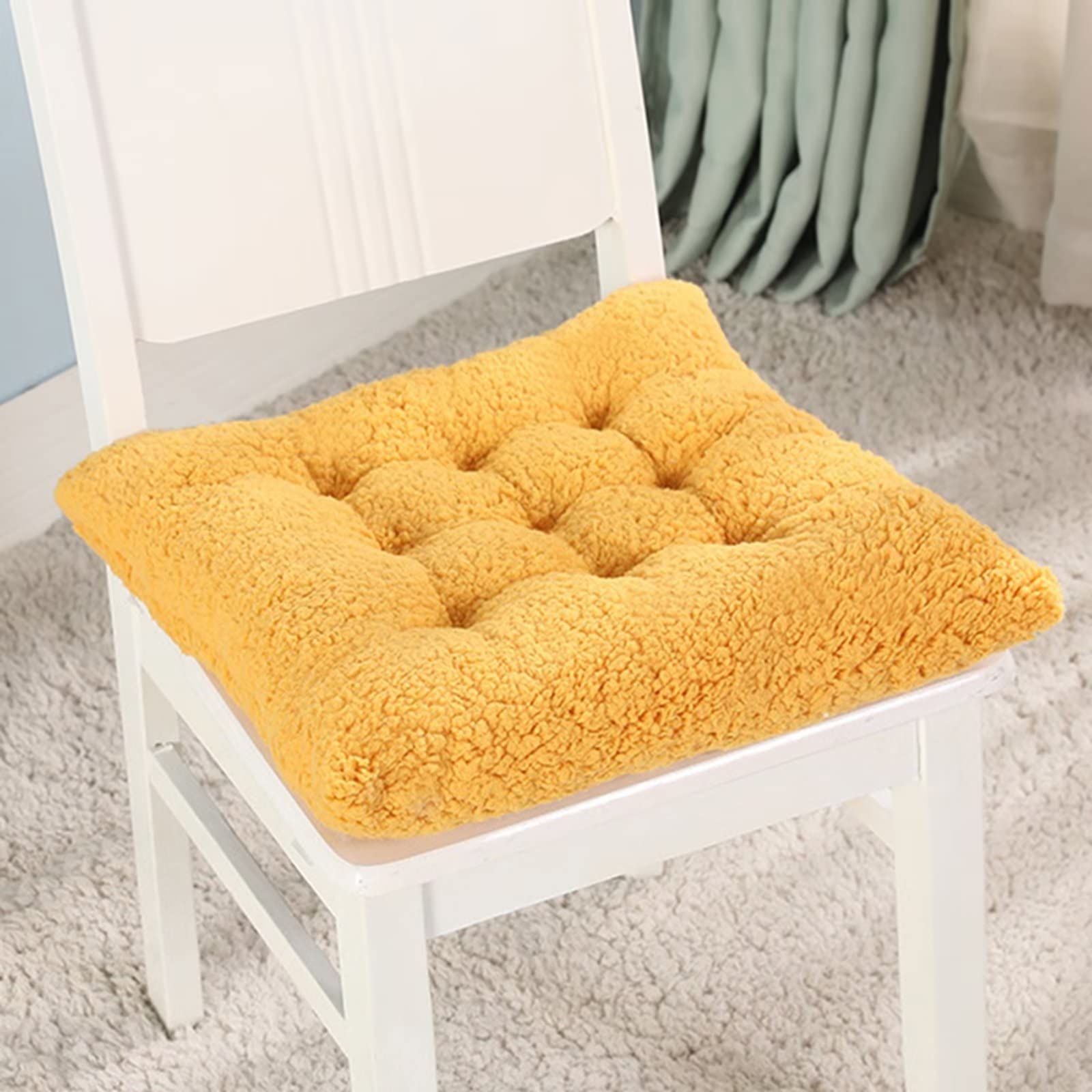 Yadlan Seat Cushions for Dining Room Chairs 6 Pack, Kitchen Chair Cushions Set of 6, Warm fllece Dining Chair Cushions 50x50, Square Chair Cushion for Dining Chairs Indoor Outdoor Yellow B