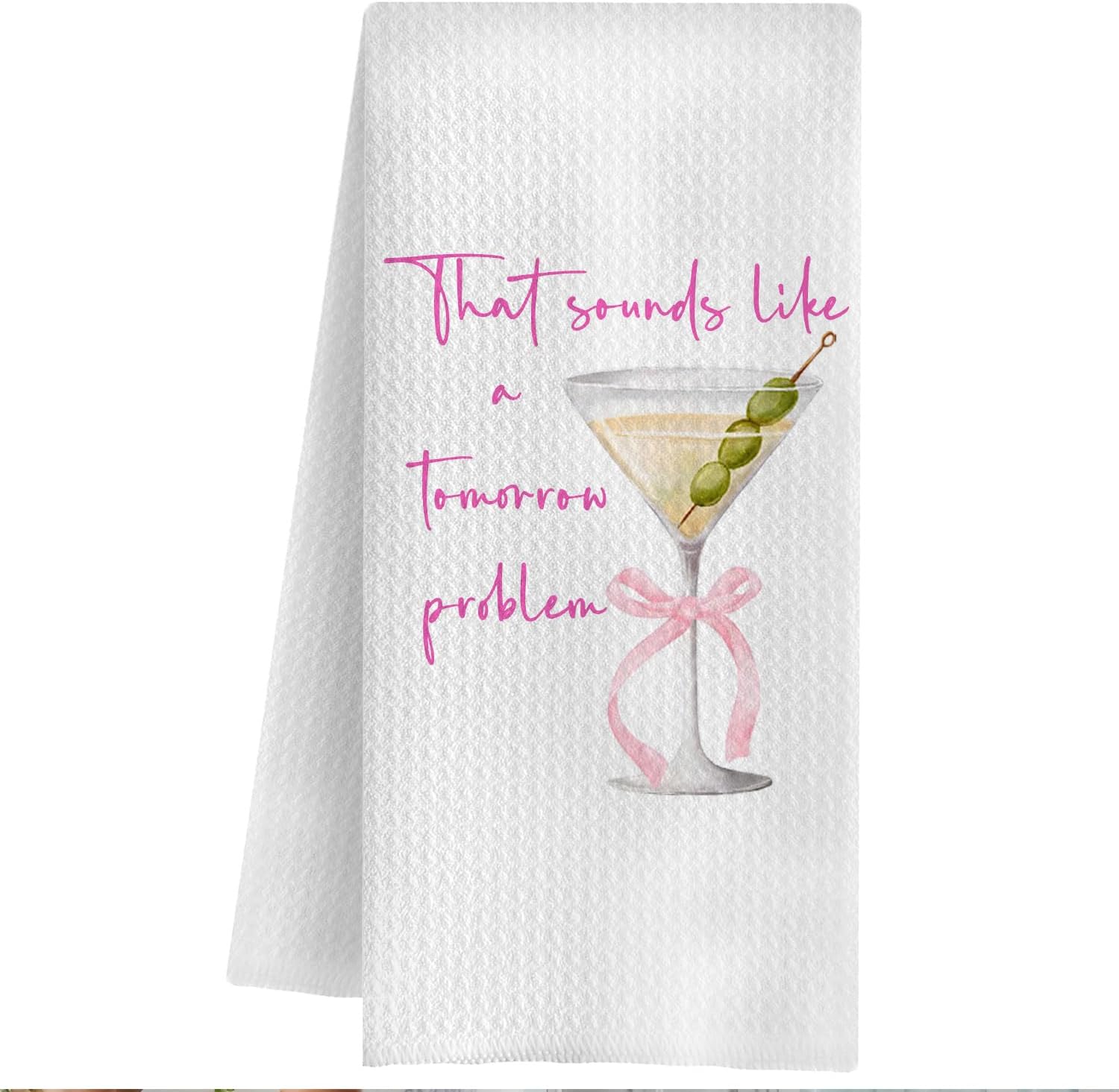 Pink Bow Funny Martini Cocktail Kitchen Towels, Dirty Martini Gifts Dish Tea Towels, Gifts for Cocktail Lovers Decorative Hand Towel for Kitchen Bar Cart, 16x24 Inch