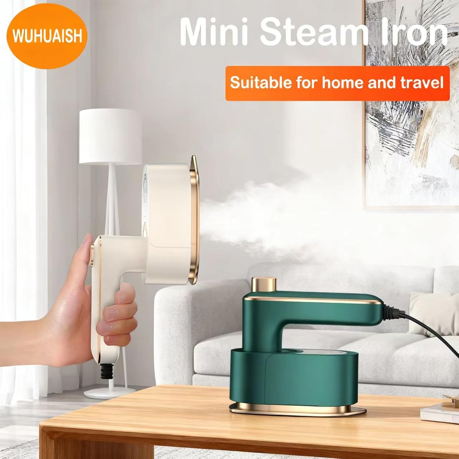 Portable Travel Steam Iron, 180° Foldable Handle, 3 Minutes Fast Heating, Anti-Hot Stand, Suitable for Most Fabrics (Silk/Wool/Polyester) and More.