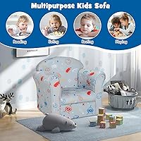 Vista 24 de Costzon Flyman - Sofá para niños, sillón con reposabrazos con patrón, muebles para niños pequeños con construcción de madera resistente, preescolar